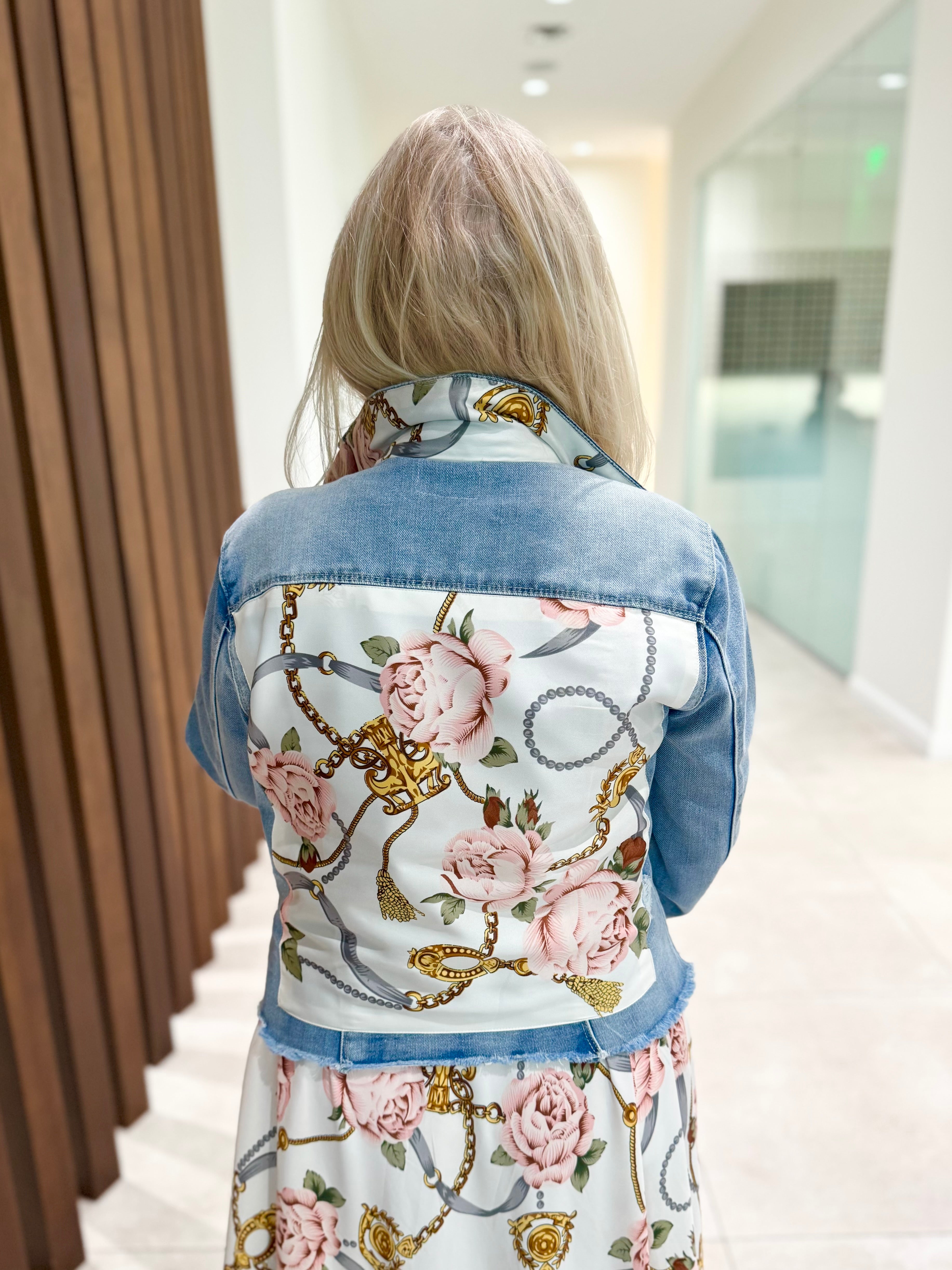 The Light Denim Jacket / Pink Roses - Back of the Bay Boutique