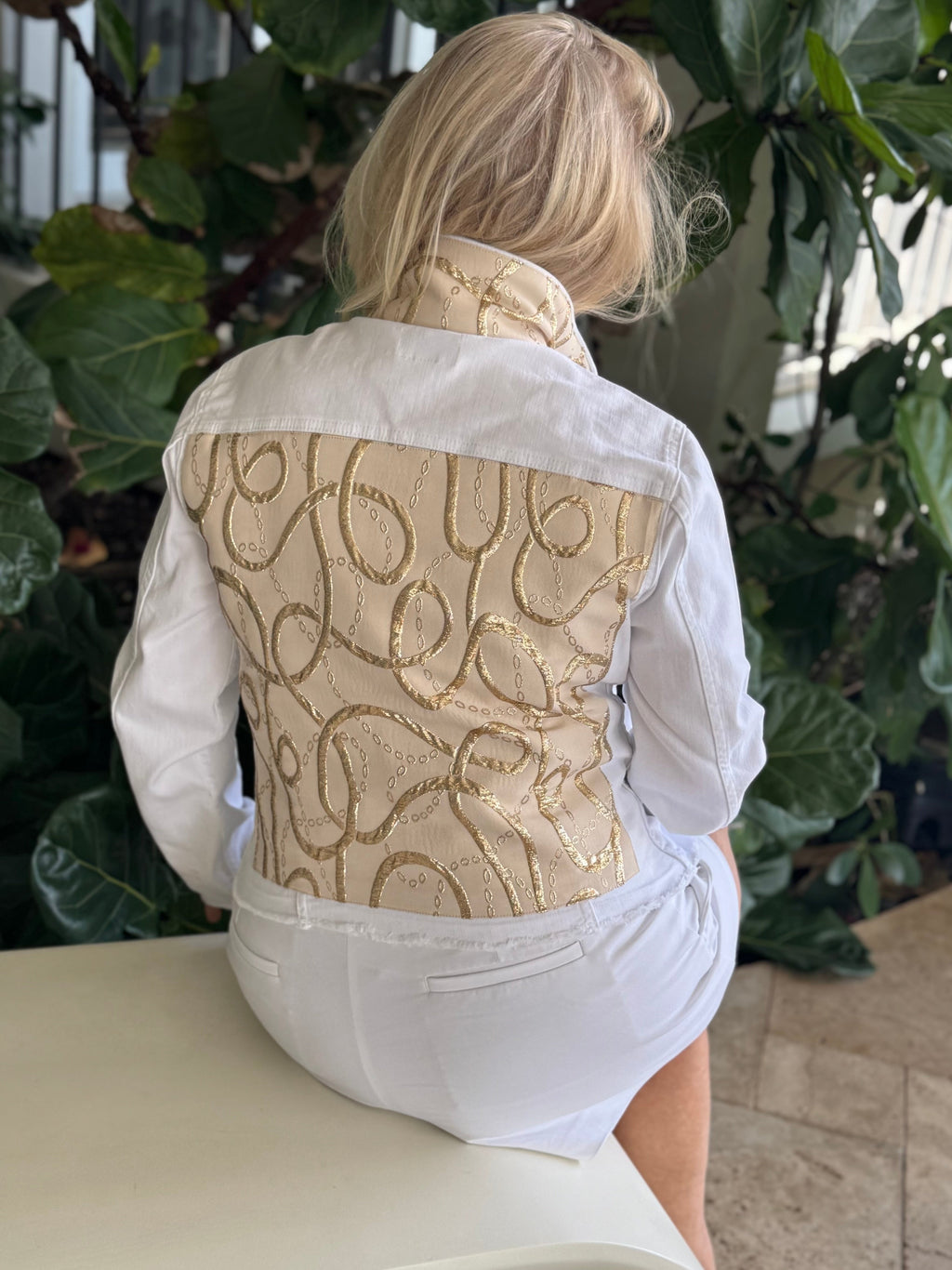 The White Denim Jacket / Golden Dreams - Back of the Bay Boutique