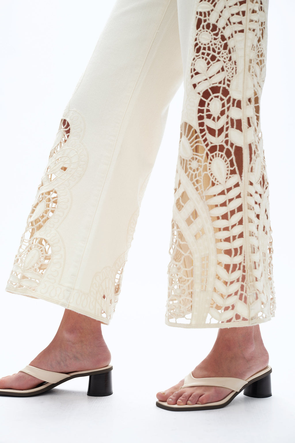 Embroidered High Rise Wide Leg Pants Beige - Back of the Bay Boutique