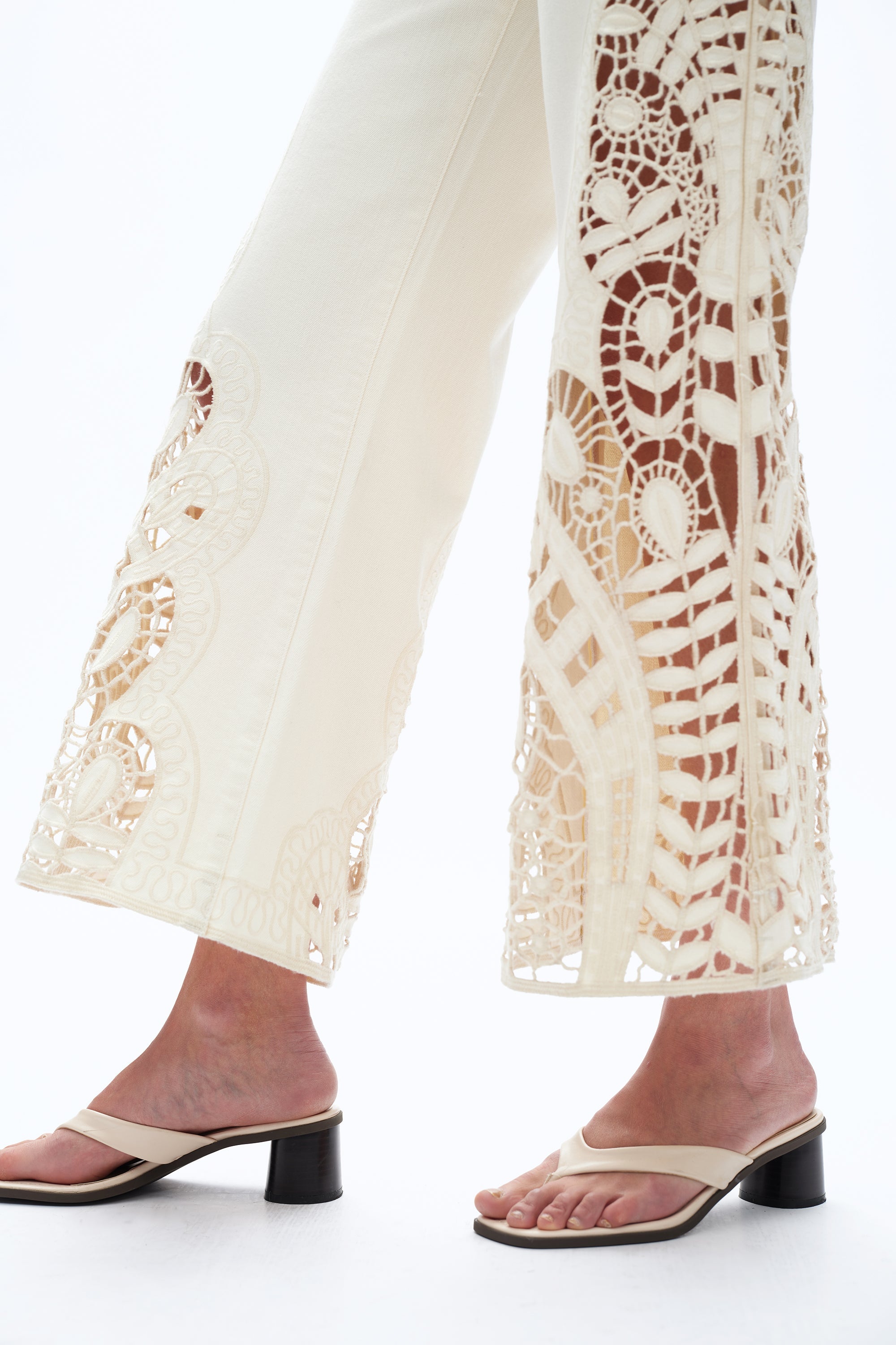 Embroidered High Rise Wide Leg Pants Beige - Back of the Bay Boutique