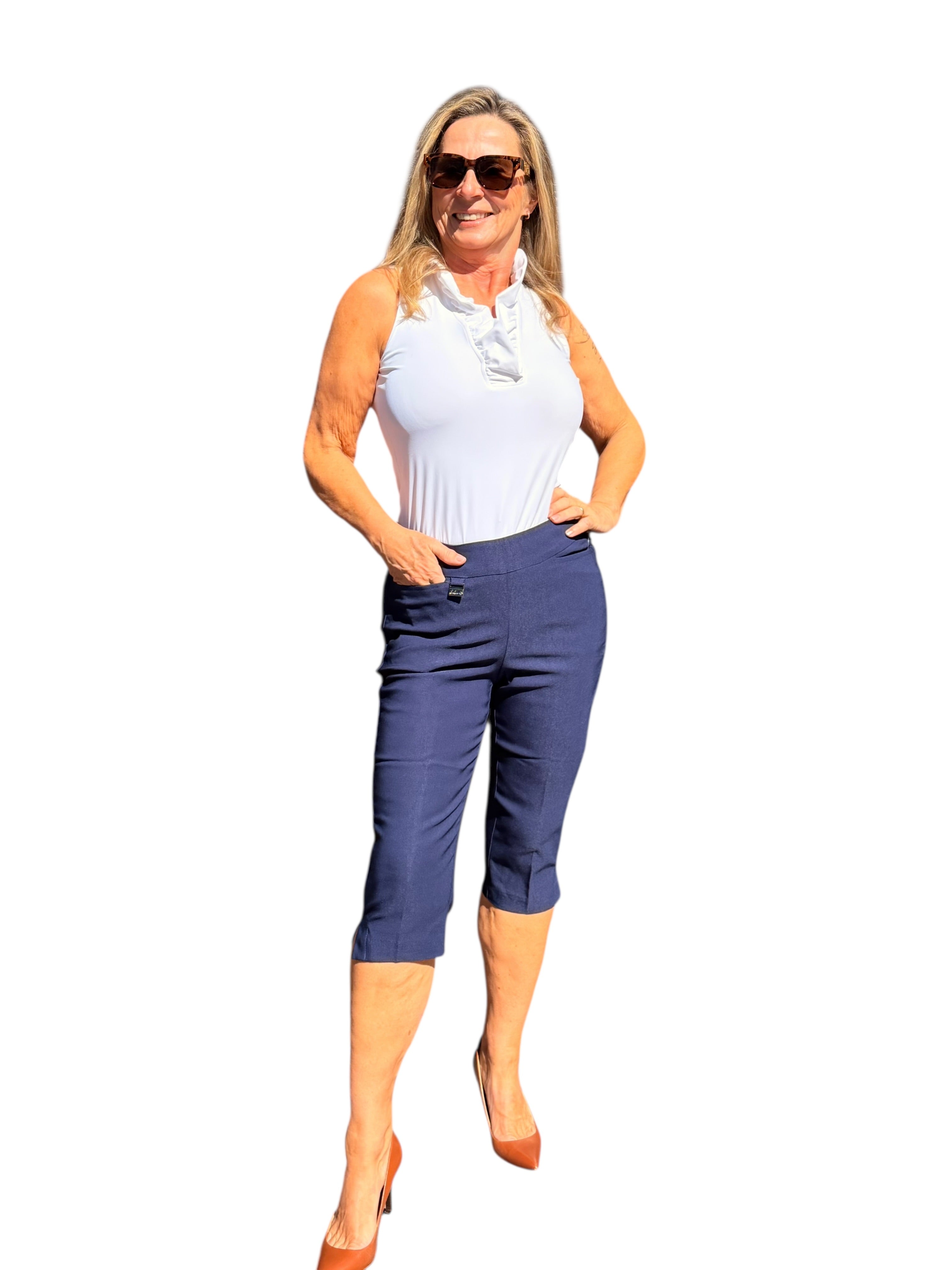 Pull - on Pedal Pusher Navy - Back of the Bay Boutique