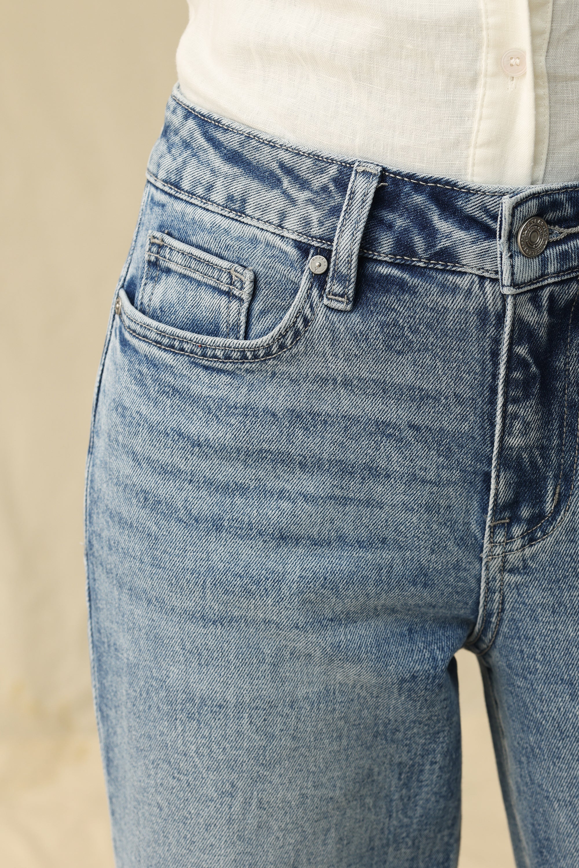 Cut - out Wide Leg Rhinestones Jeans Light Blue - Back of the Bay Boutique