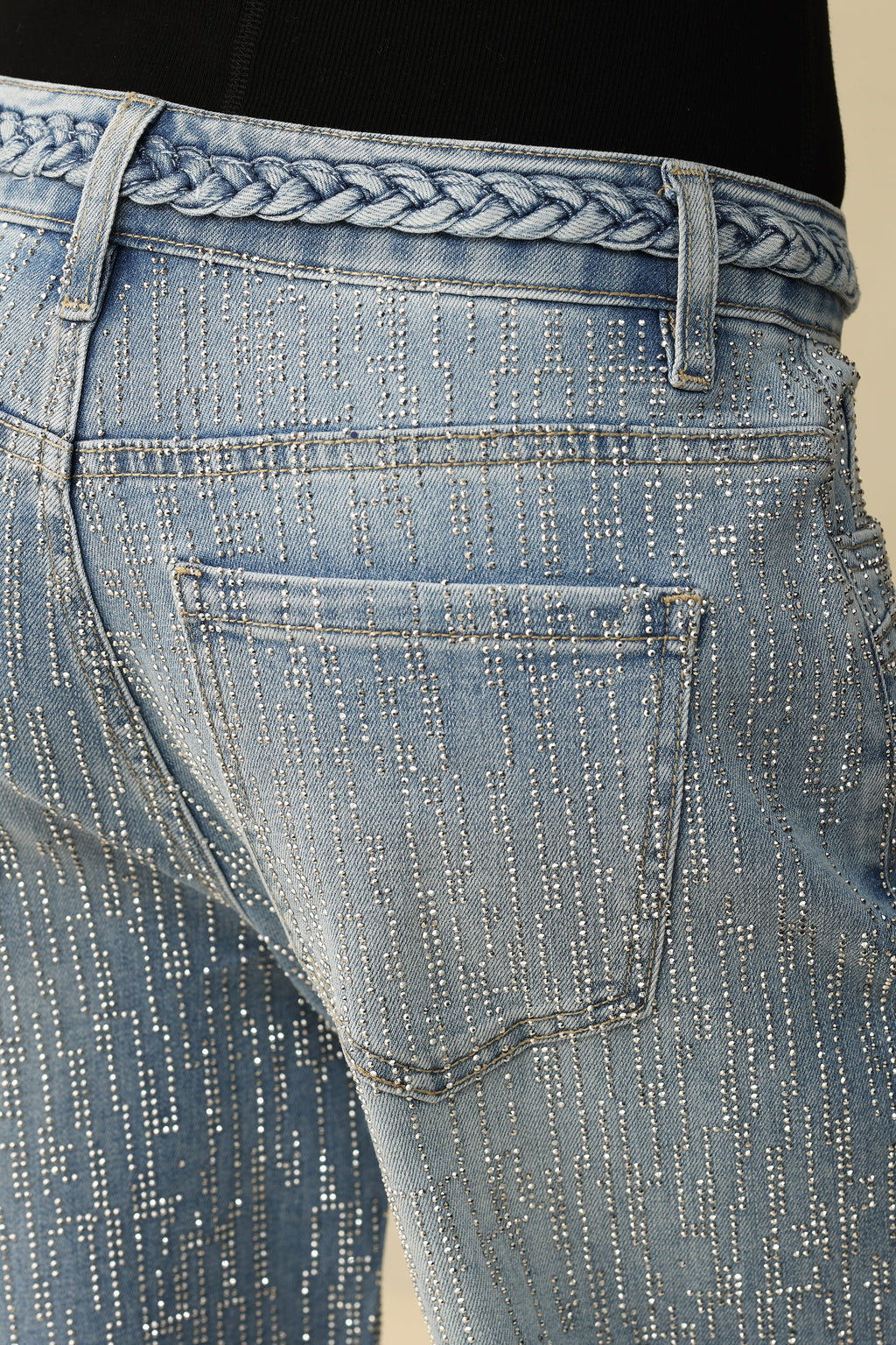 Mid Rise Wide Leg Rhinestone Jeans Light Blue - Back of the Bay Boutique