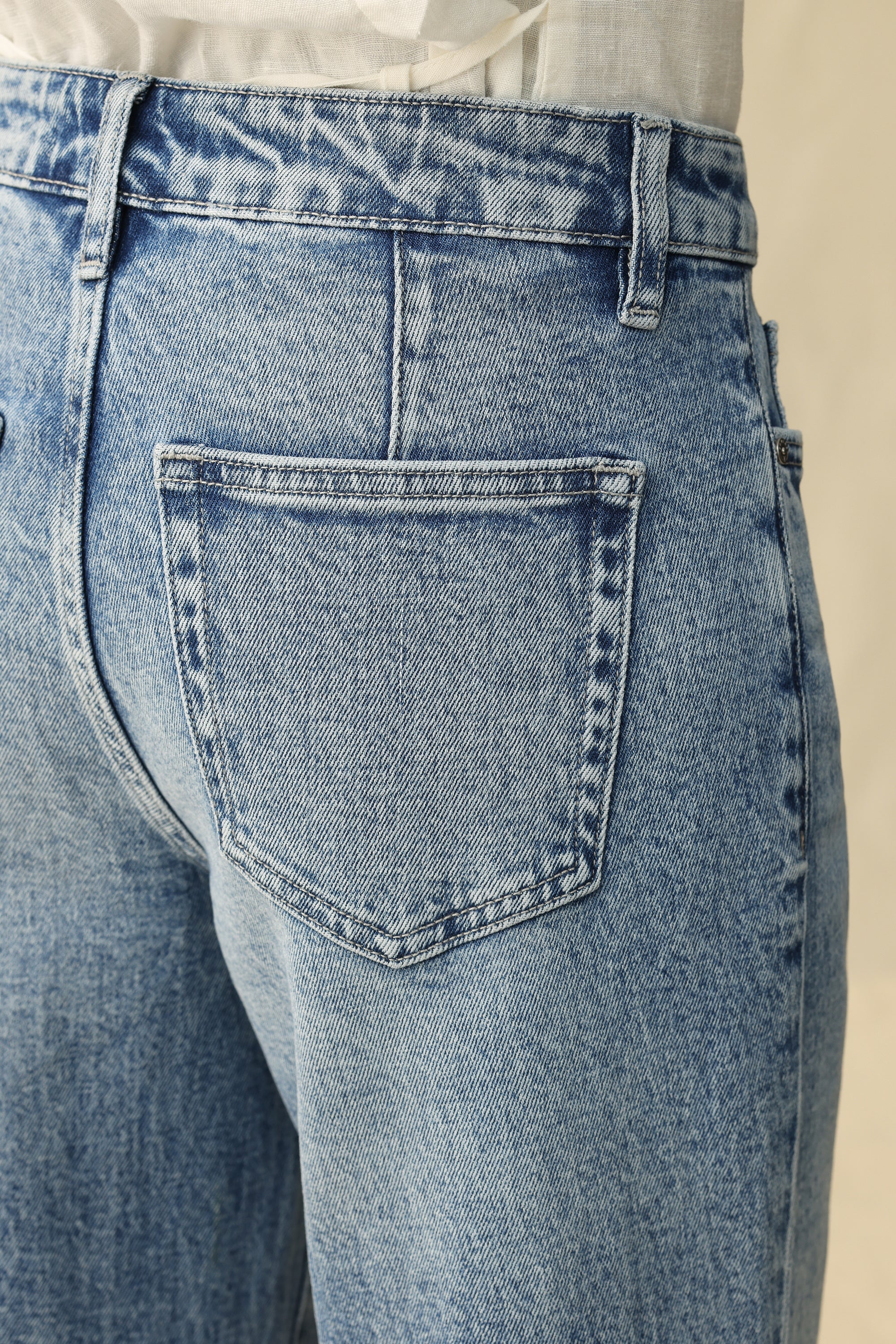 Cut - out Wide Leg Rhinestones Jeans Light Blue - Back of the Bay Boutique