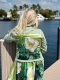 The Tea Leaf Green Denim Jacket / White Blossom - Back of the Bay Boutique