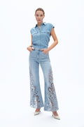Lace Patchwork Wide Leg Jeans Cornflower