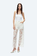 Embroidery Wide Leg Lace Jeans With Rhinestone White - Back of the Bay Boutique
