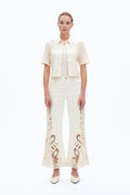 Embroidered High Rise Wide Leg Pants Beige - Back of the Bay Boutique