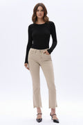 Stepped Frayed Hem Cropped Jeans Light Khaki - Back of the Bay Boutique
