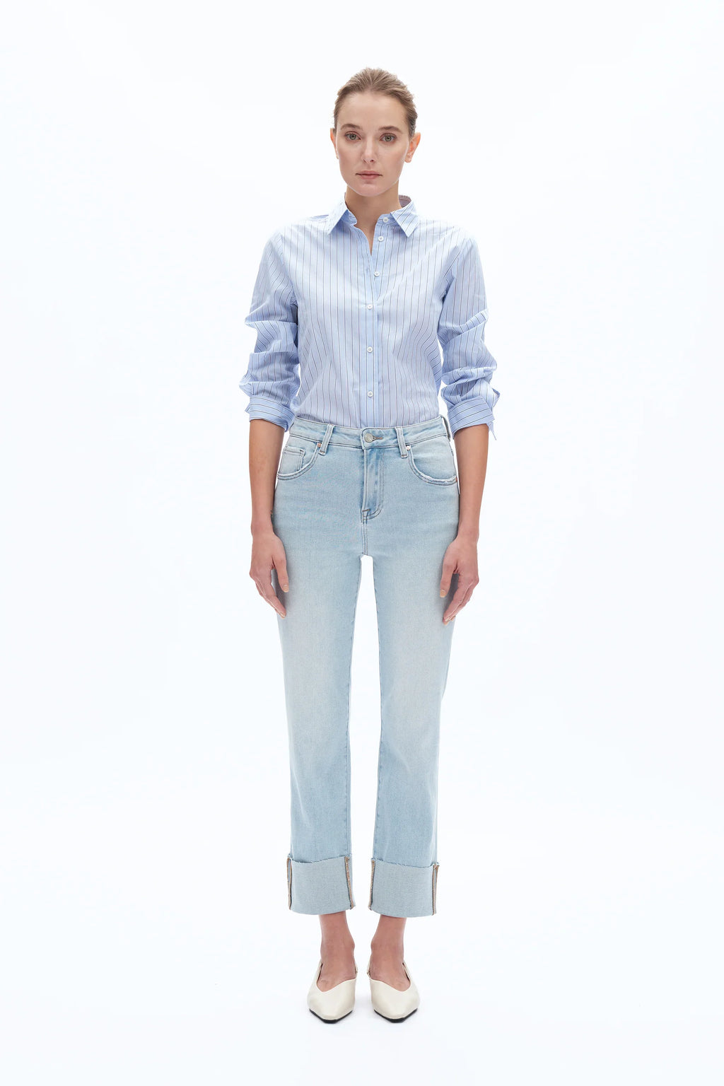 High Rise Jeans With Rolled Hem Light Blue - Back of the Bay Boutique