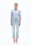 High Rise Jeans With Rolled Hem Light Blue - Back of the Bay Boutique