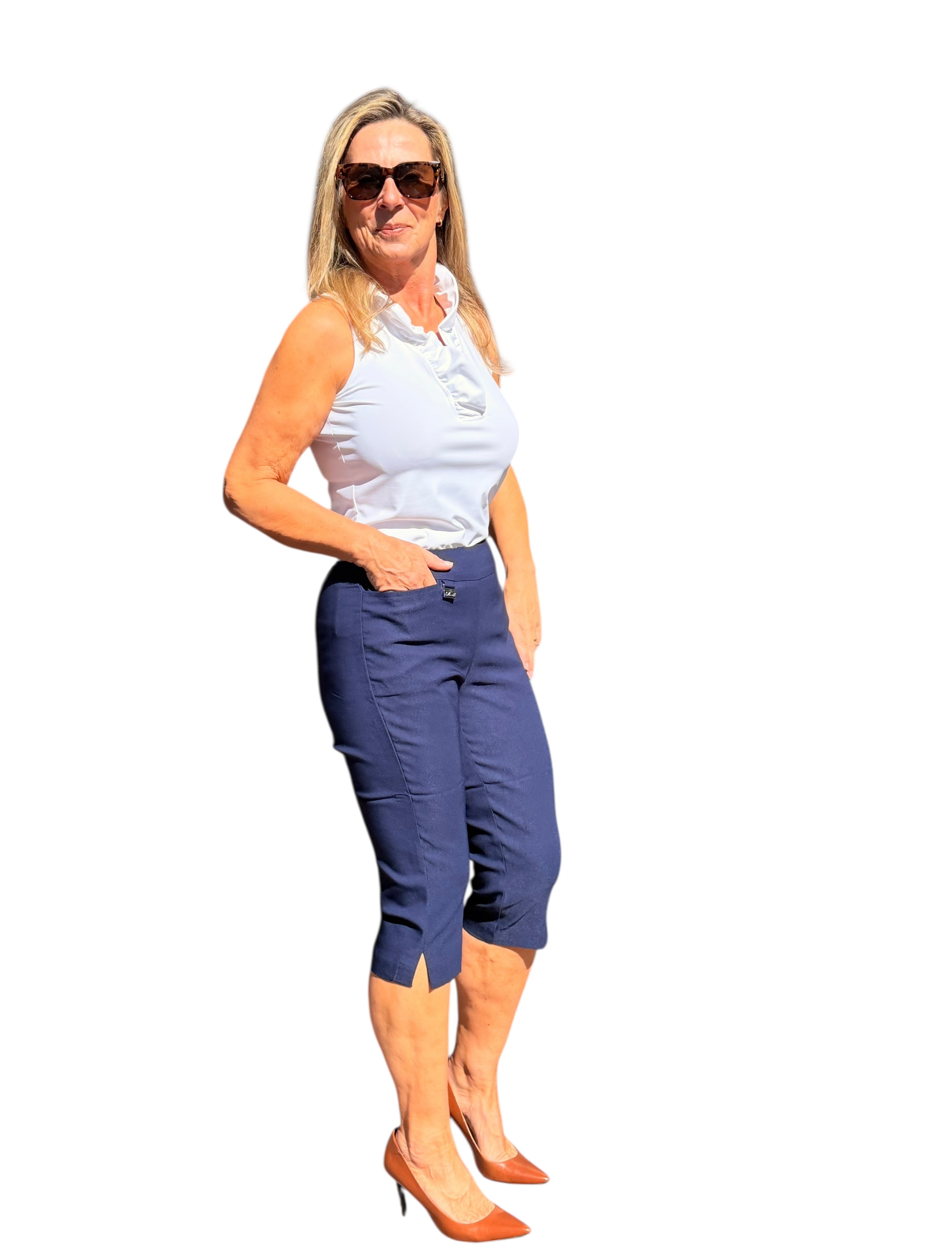 Pull - on Pedal Pusher Navy - Back of the Bay Boutique