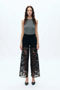 Embroidery Wide Leg Lace Jeans With Rhinestone Black - Back of the Bay Boutique