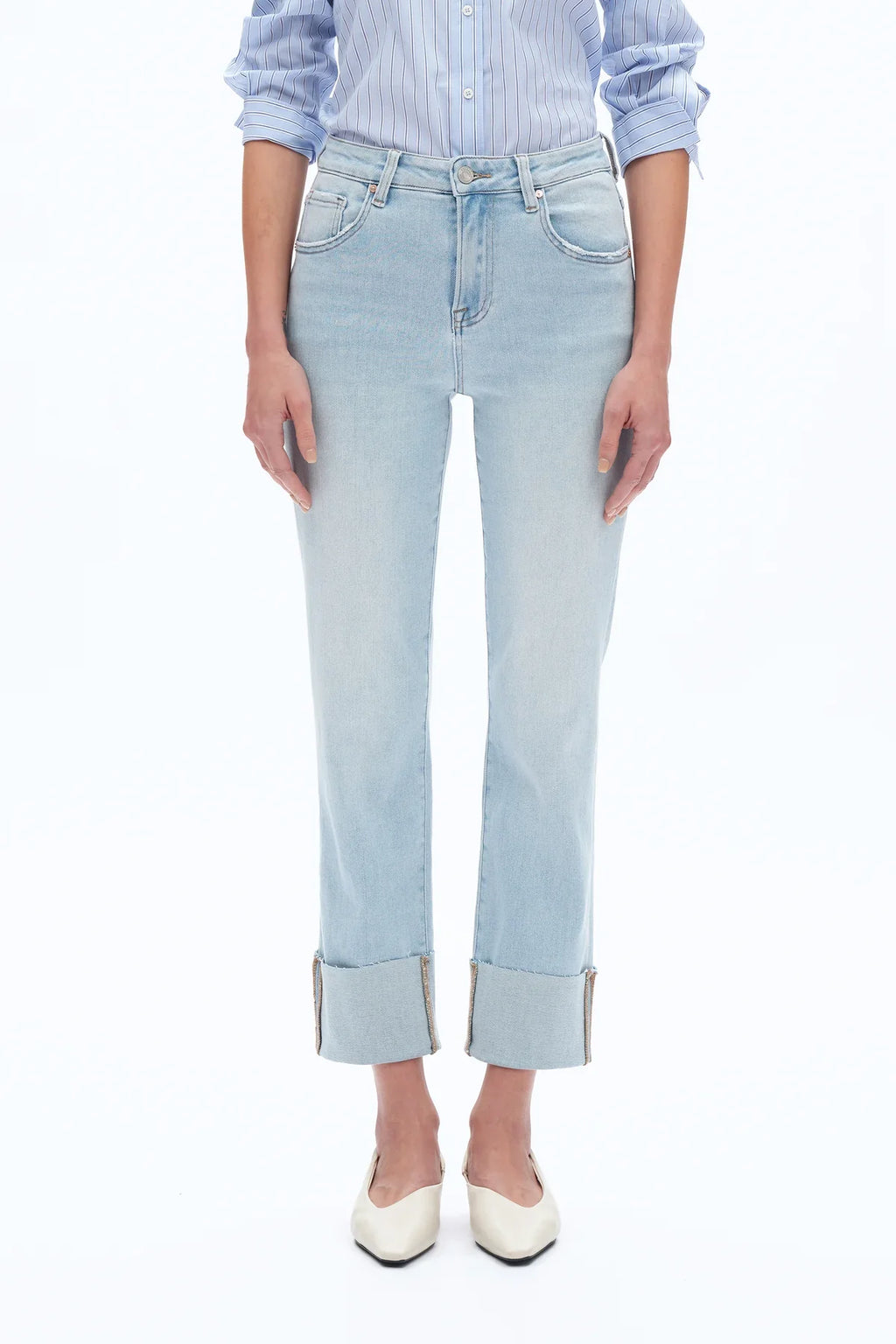 High Rise Jeans With Rolled Hem Light Blue - Back of the Bay Boutique