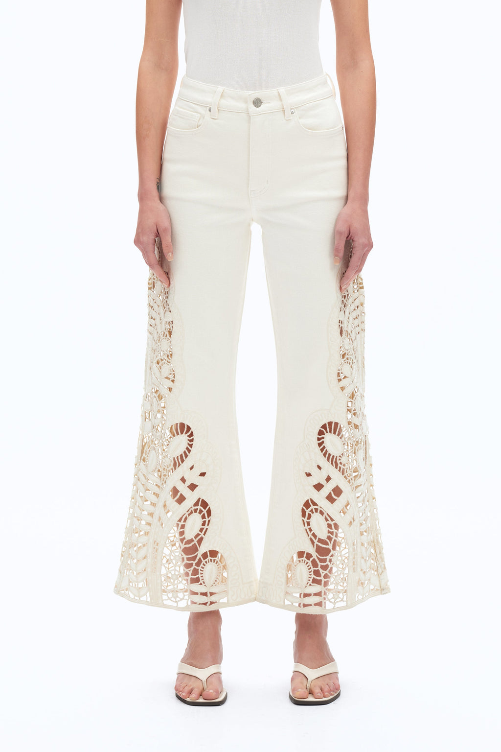 Embroidered High Rise Wide Leg Pants Beige - Back of the Bay Boutique