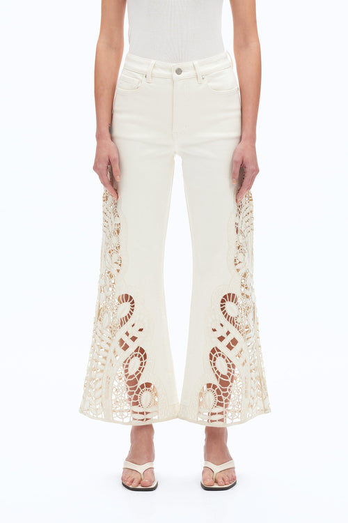 Embroidered High Rise Wide Leg Pants Beige - Back of the Bay Boutique