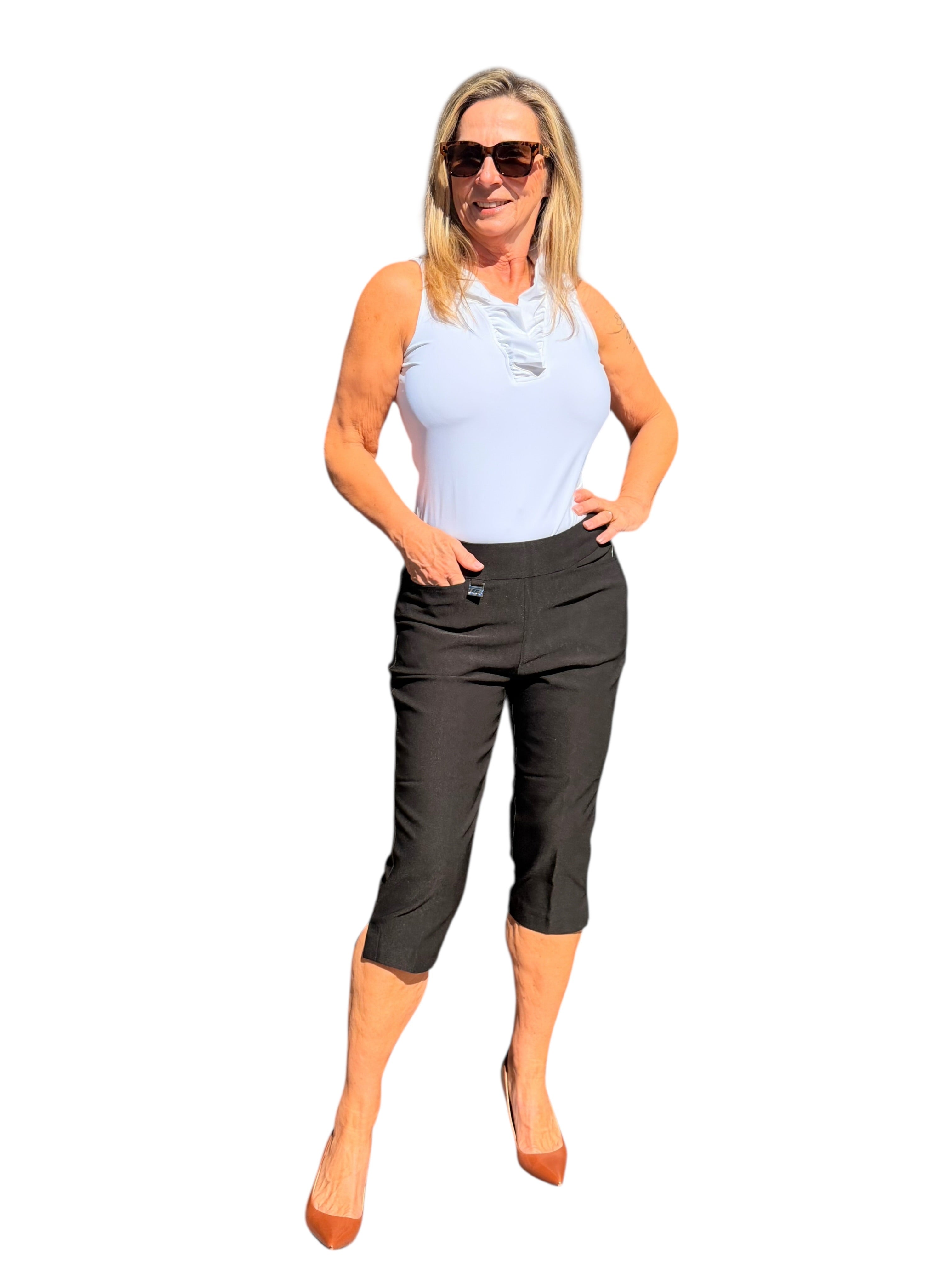 Pull - on Pedal Pusher Black - Back of the Bay Boutique