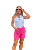 5" Inseam Pull-on Stretch Shorts with Scalloped Hemline Hot Pink