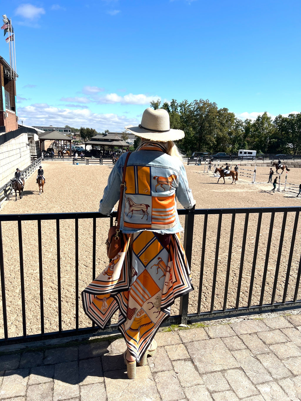 Silk Dress / Light Blue & Orange Horse - Back of the Bay Boutique