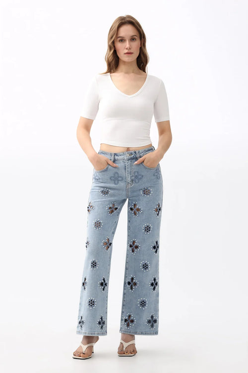 High Rise Straight Jeans Light Blue - Back of the Bay Boutique
