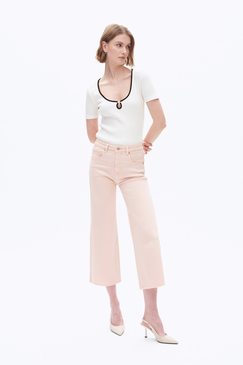 High Rise Wide Leg Denim Jeans Pale Pink - Back of the Bay Boutique