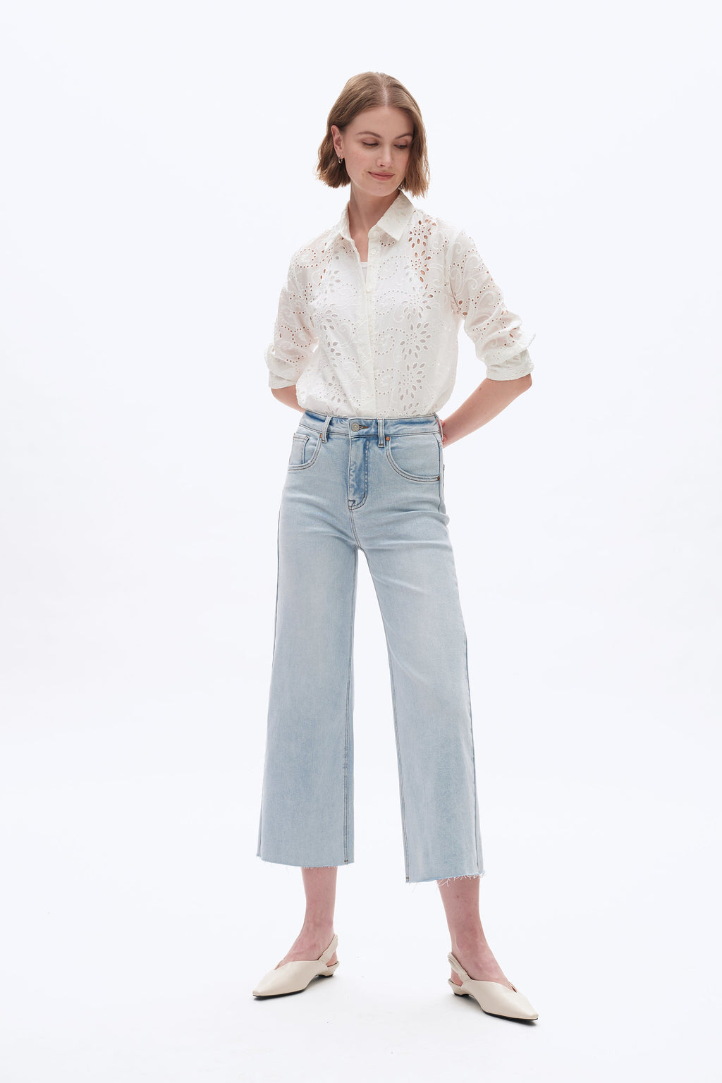 High Rise Wide Leg Denim Jeans Light Blue - Back of the Bay Boutique