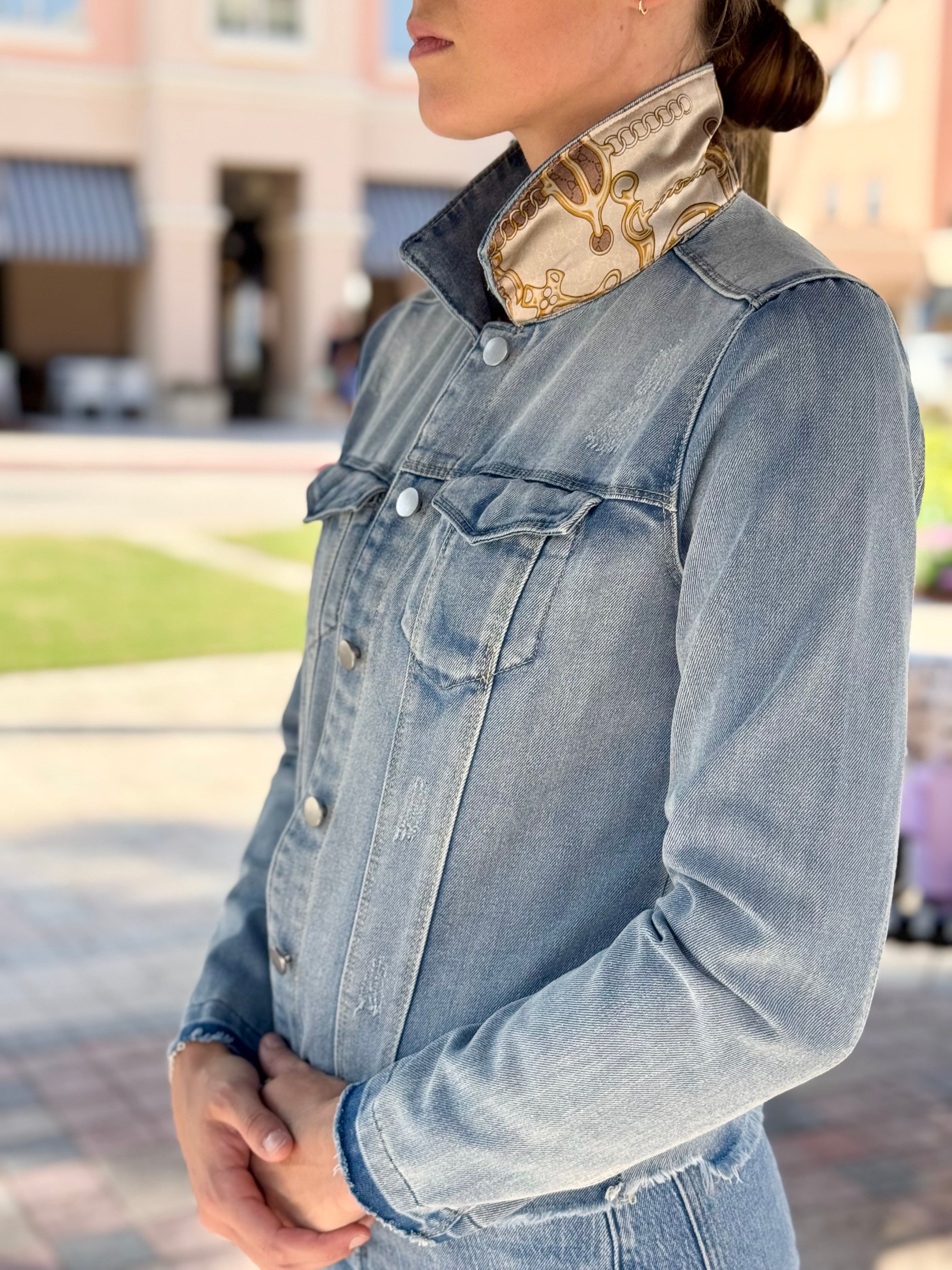 The Light Denim Jacket / Snaffle & Chains - Back of the Bay Boutique