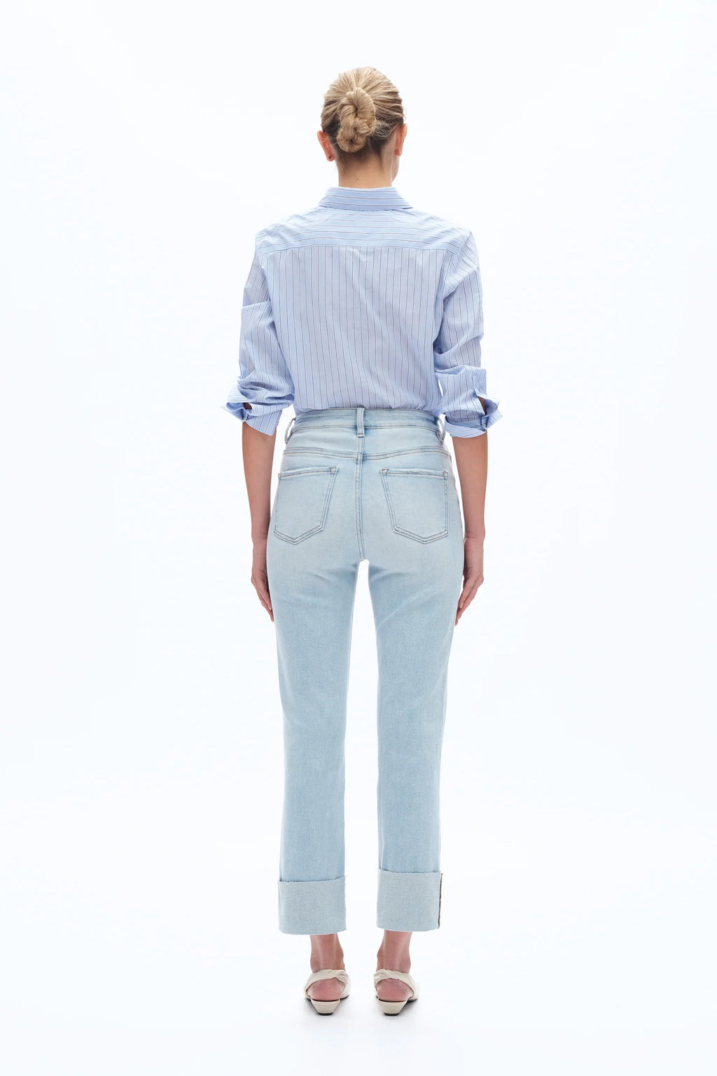 High Rise Jeans With Rolled Hem Light Blue - Back of the Bay Boutique