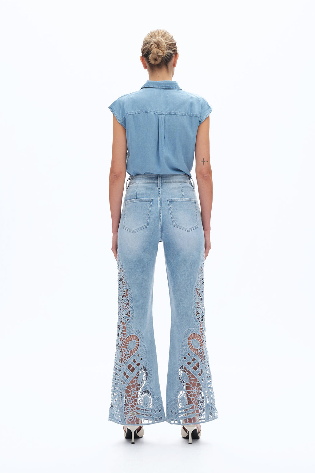 Lace Patchwork Wide Leg Jeans Cornflower