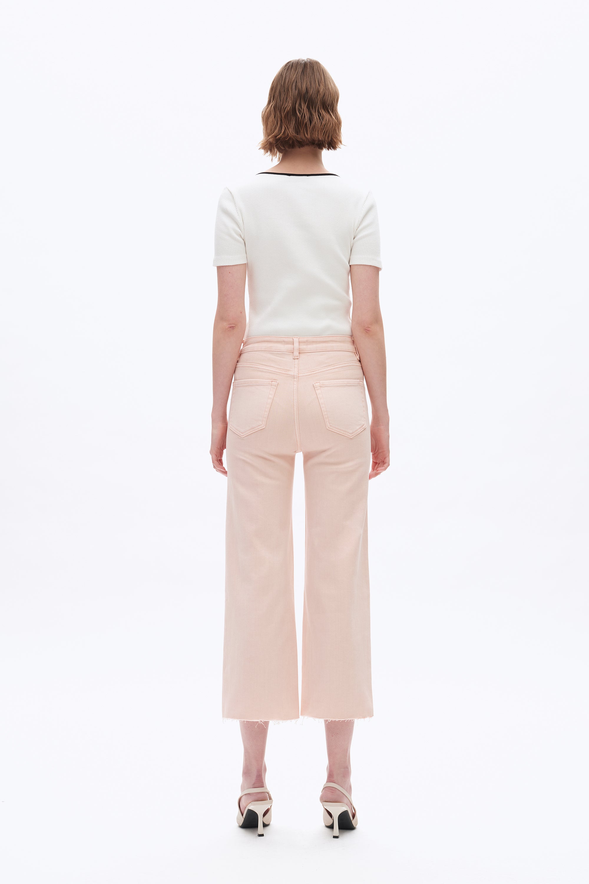 High Rise Wide Leg Denim Jeans Pale Pink - Back of the Bay Boutique