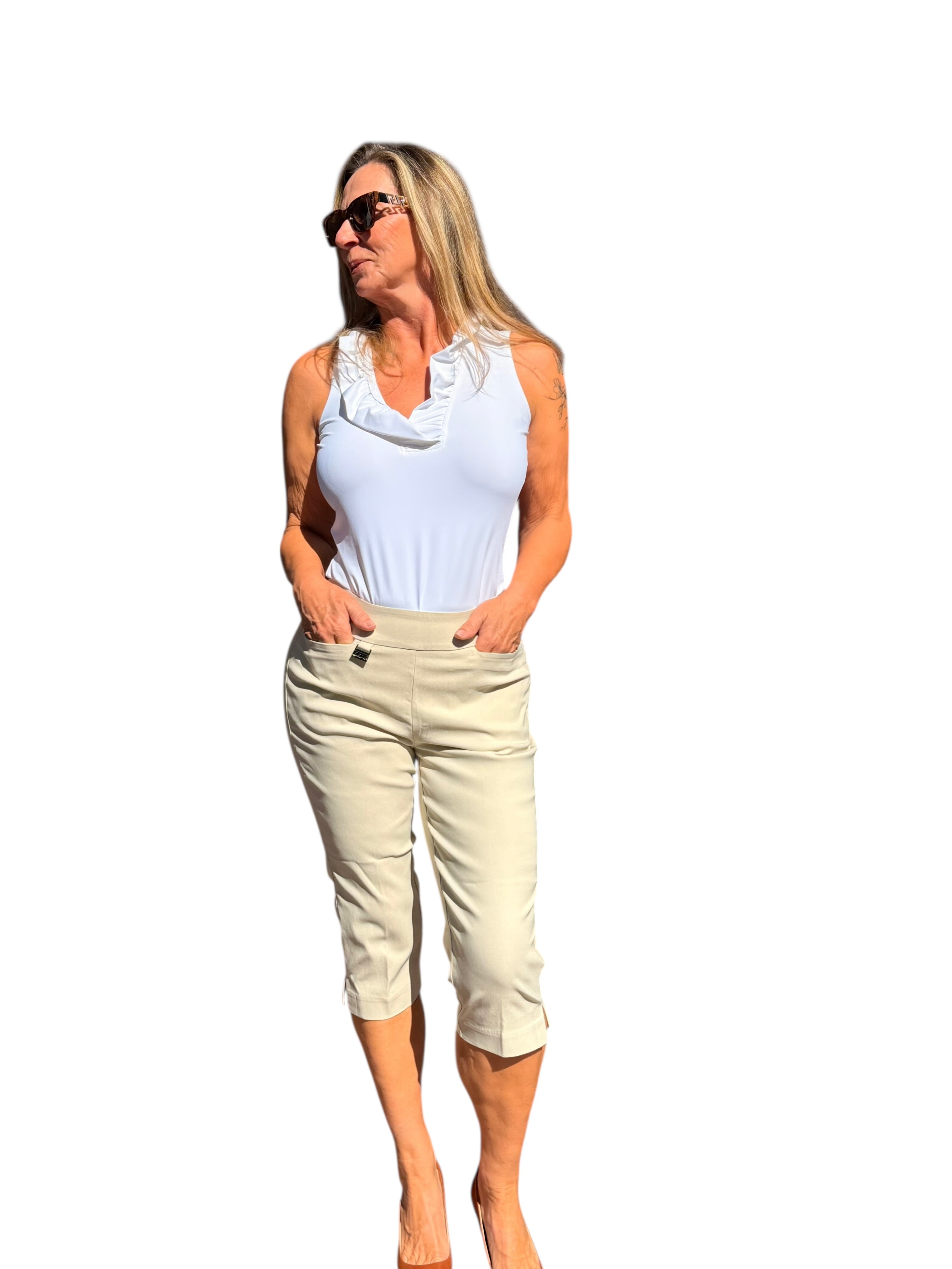 Pull - on Pedal Pusher Stone - Back of the Bay Boutique
