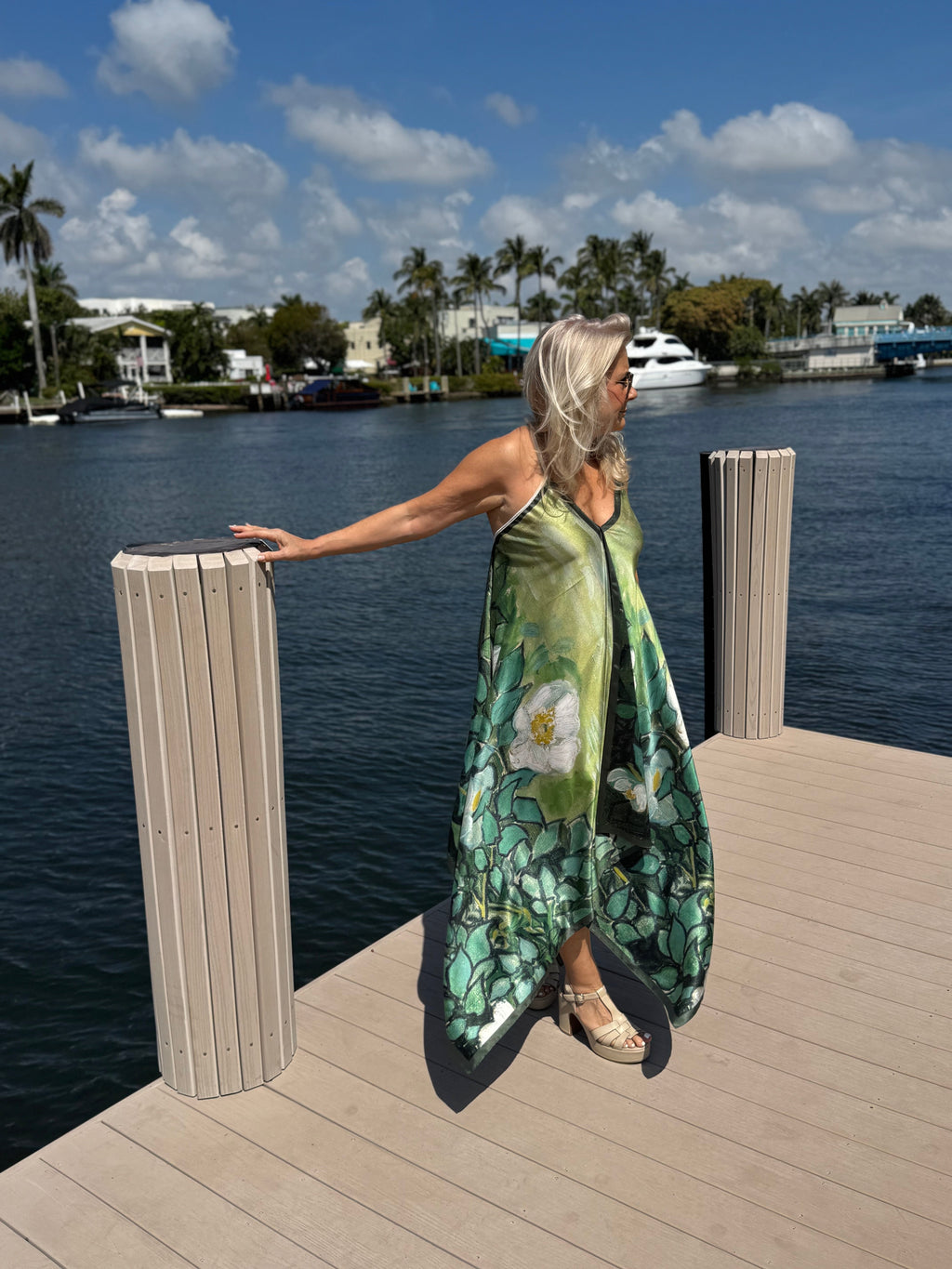 Silk Dress / White Blossom - Back of the Bay Boutique