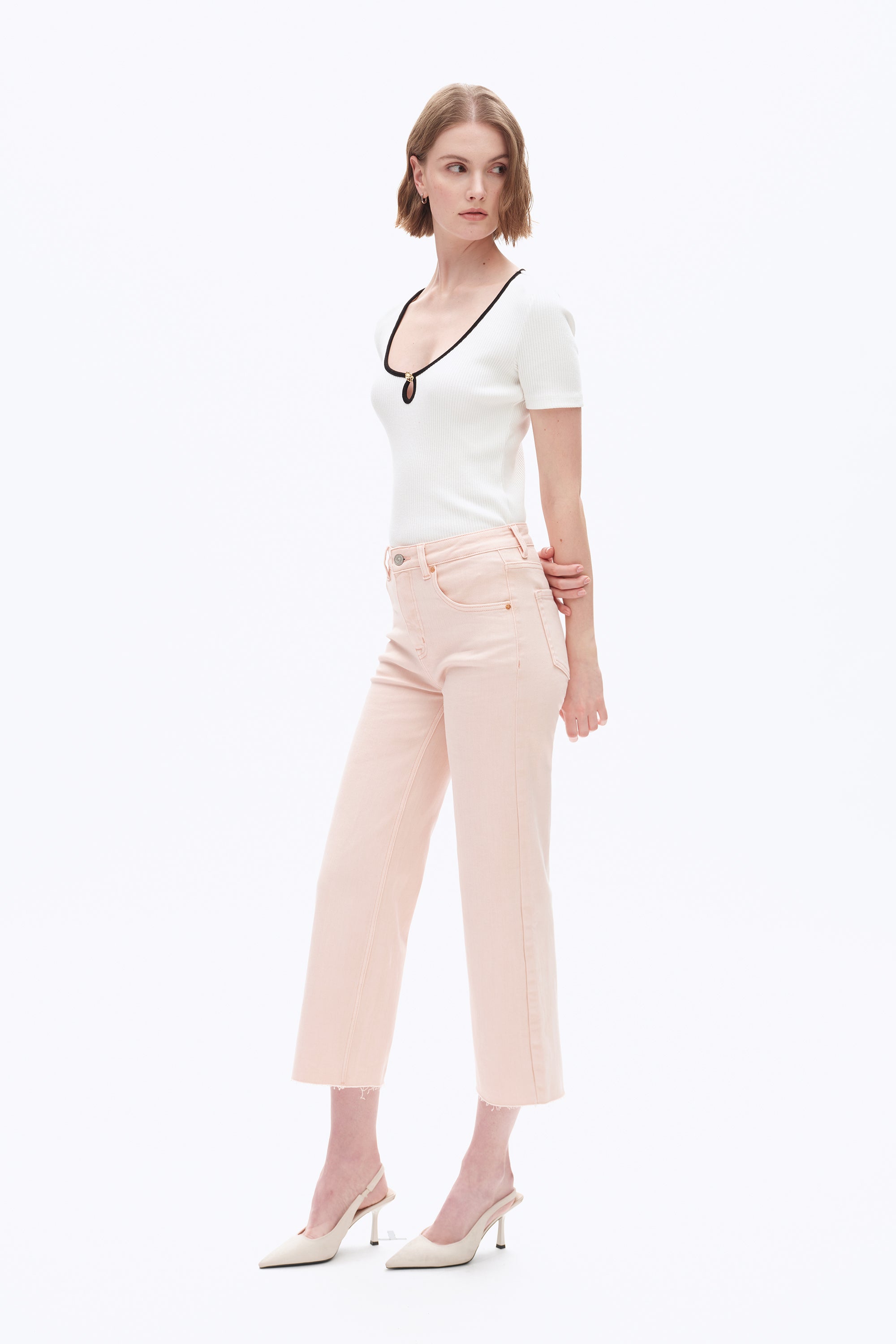 High Rise Wide Leg Denim Jeans Pale Pink - Back of the Bay Boutique