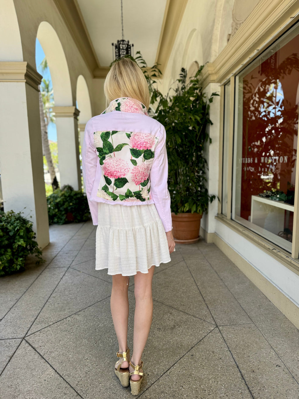 The Pink Denim Jacket / Pink Hydrangeas - Back of the Bay Boutique