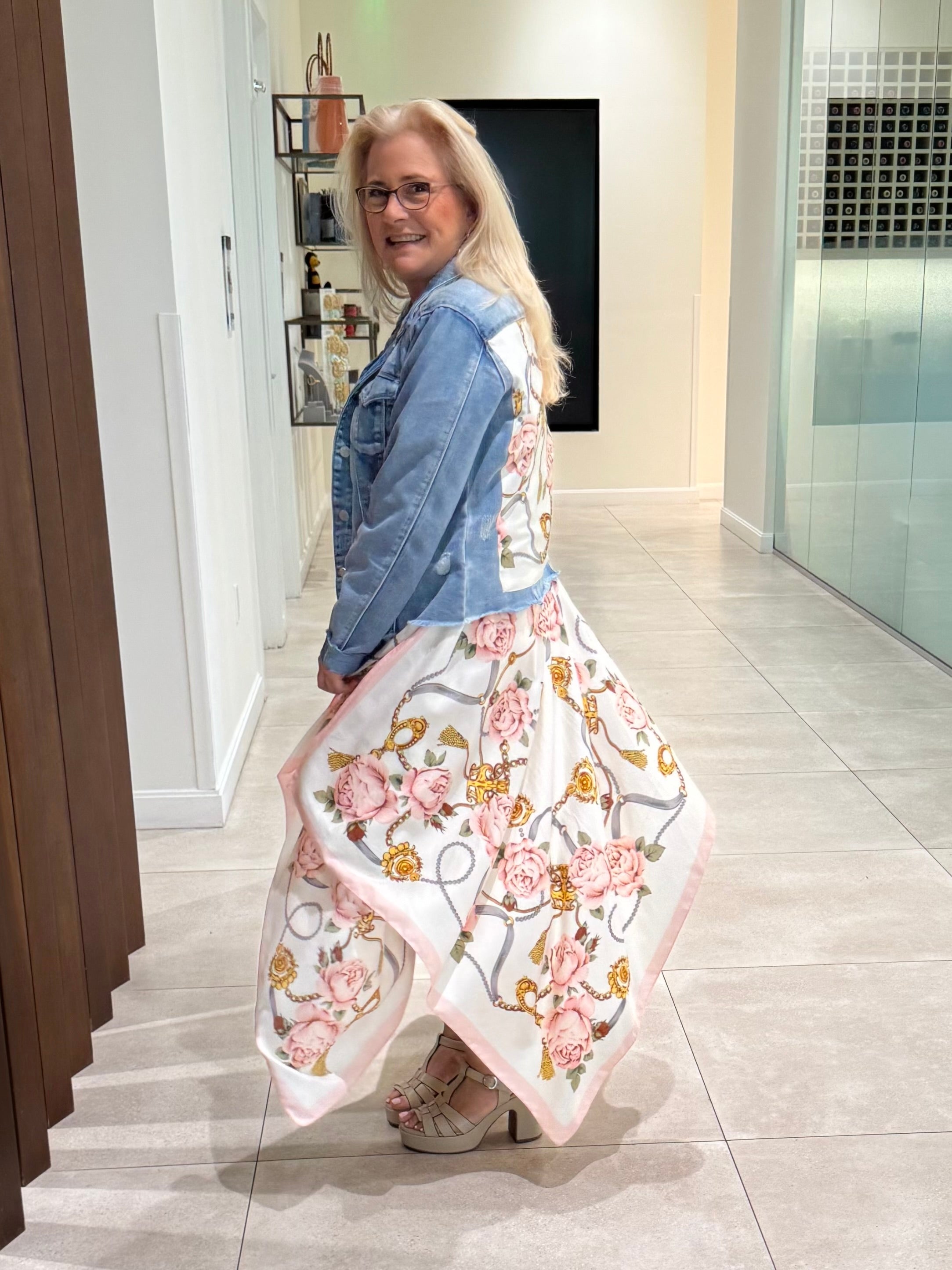 Silk Dress / Pink Roses - Back of the Bay Boutique