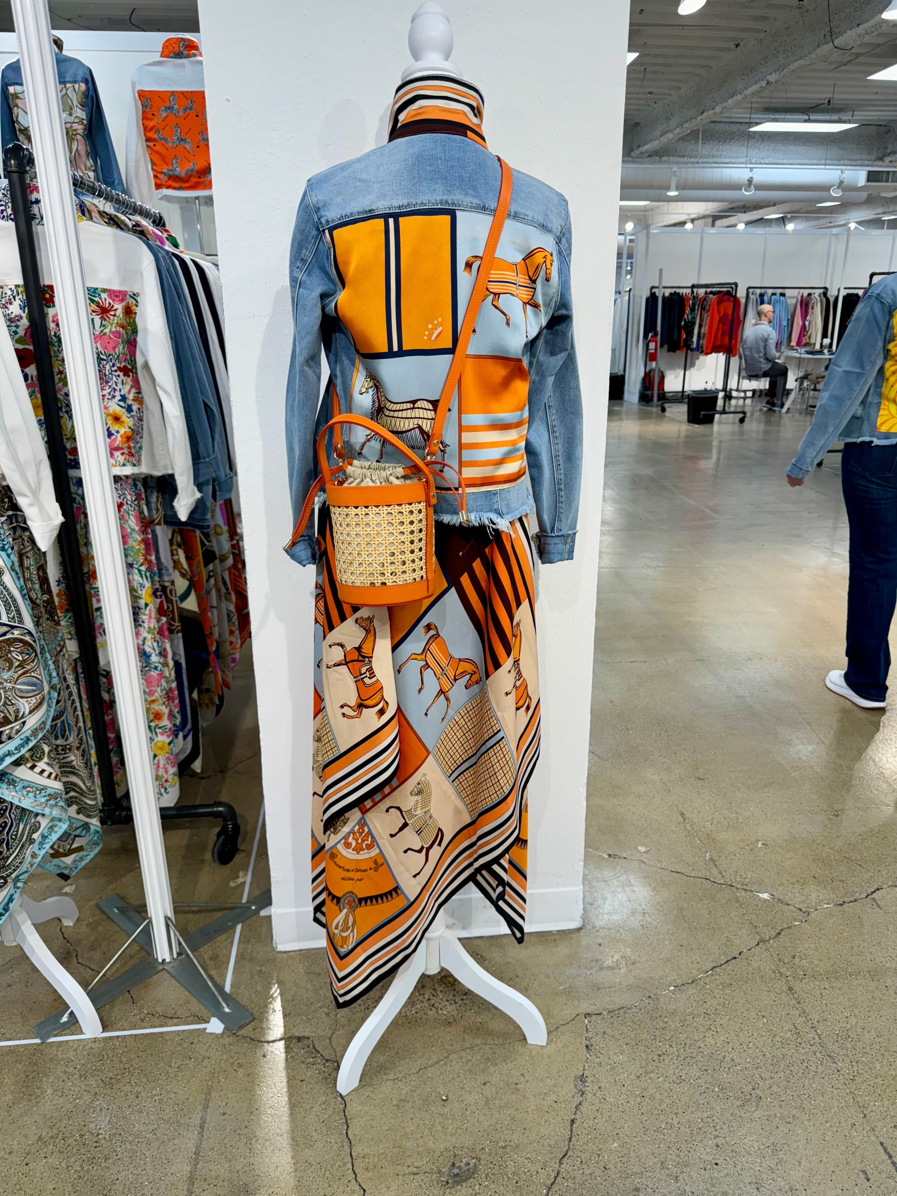 Silk Dress / Light Blue & Orange Horse - Back of the Bay Boutique
