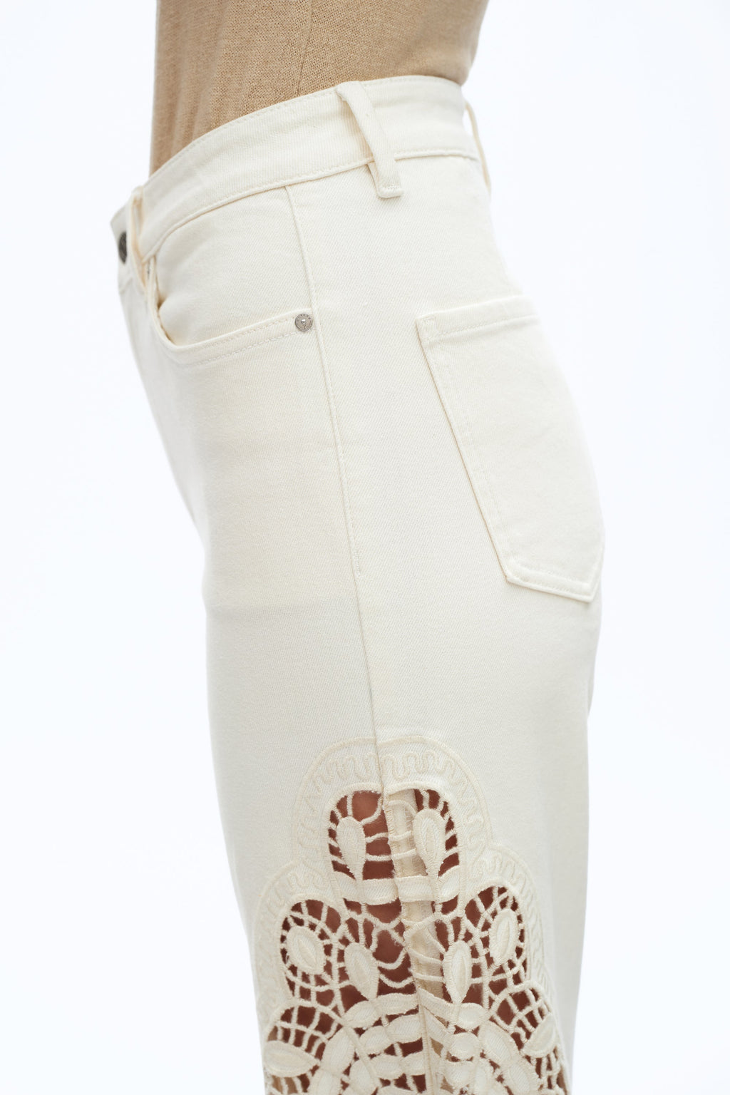 Embroidered High Rise Wide Leg Pants Beige - Back of the Bay Boutique
