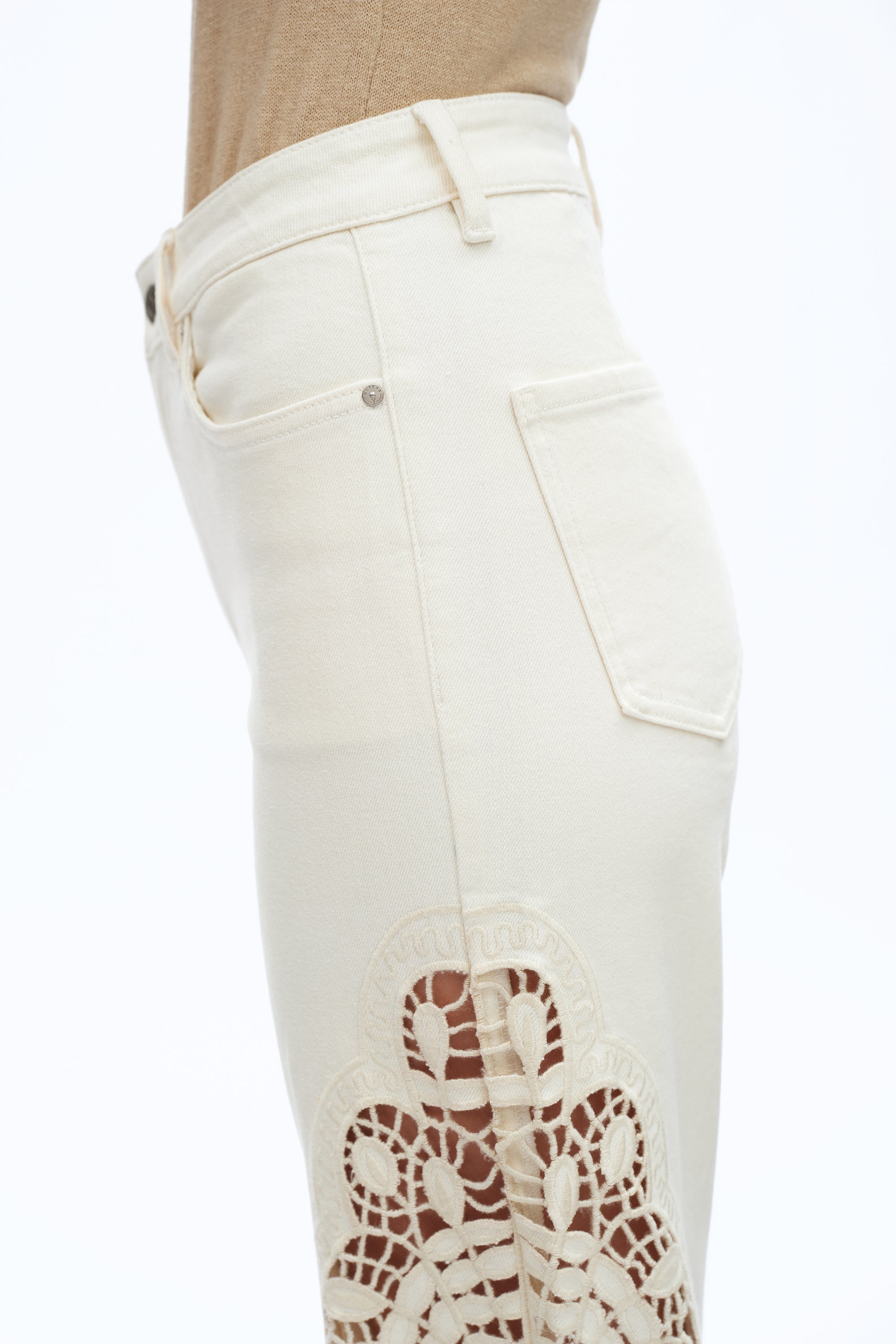 Embroidered High Rise Wide Leg Pants Beige - Back of the Bay Boutique