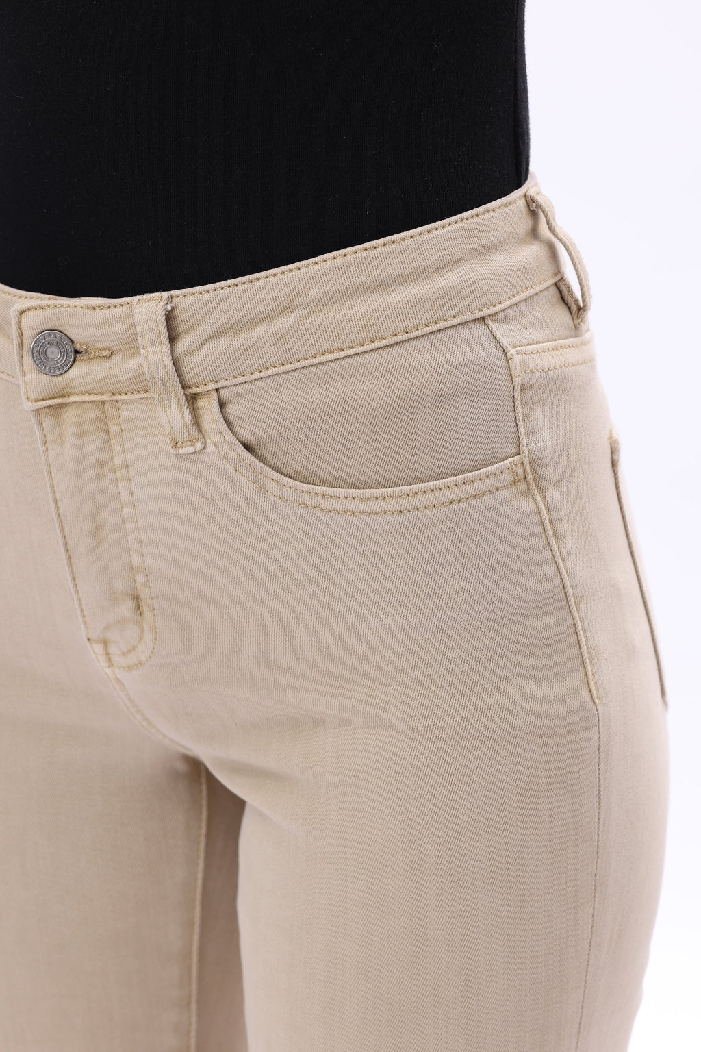 Stepped Frayed Hem Cropped Jeans Light Khaki - Back of the Bay Boutique
