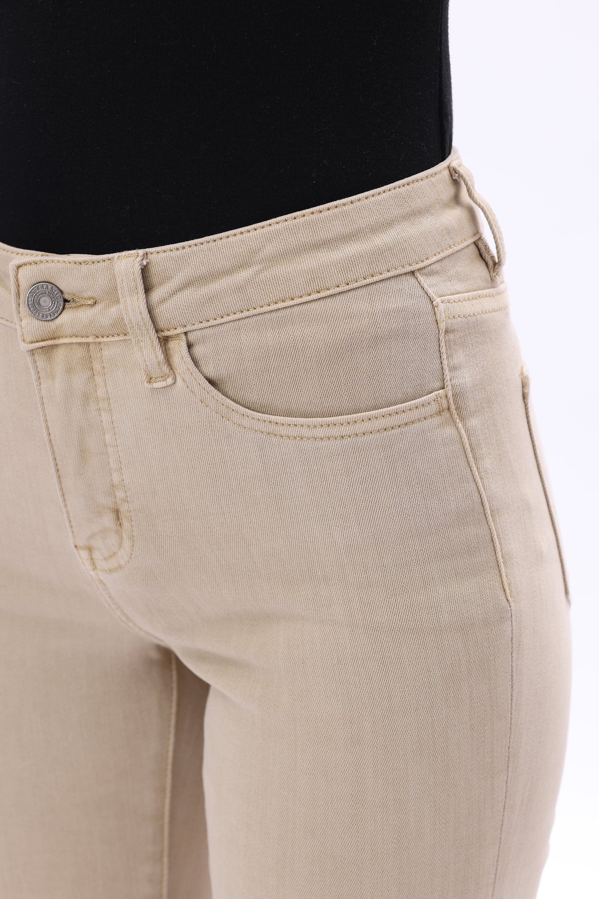 Stepped Frayed Hem Cropped Jeans Light Khaki - Back of the Bay Boutique