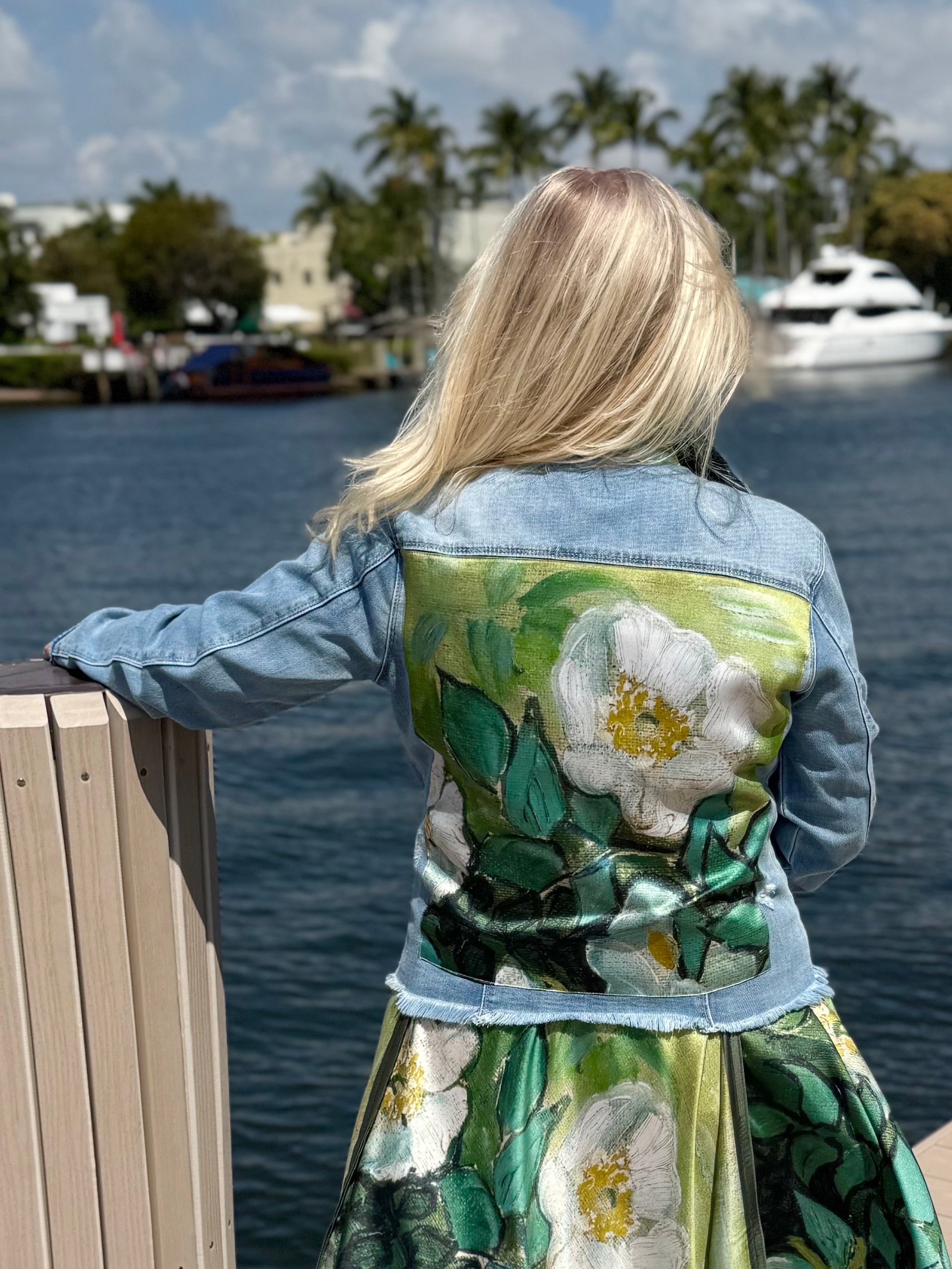 The Light Denim Jacket / White Blossom - Back of the Bay Boutique