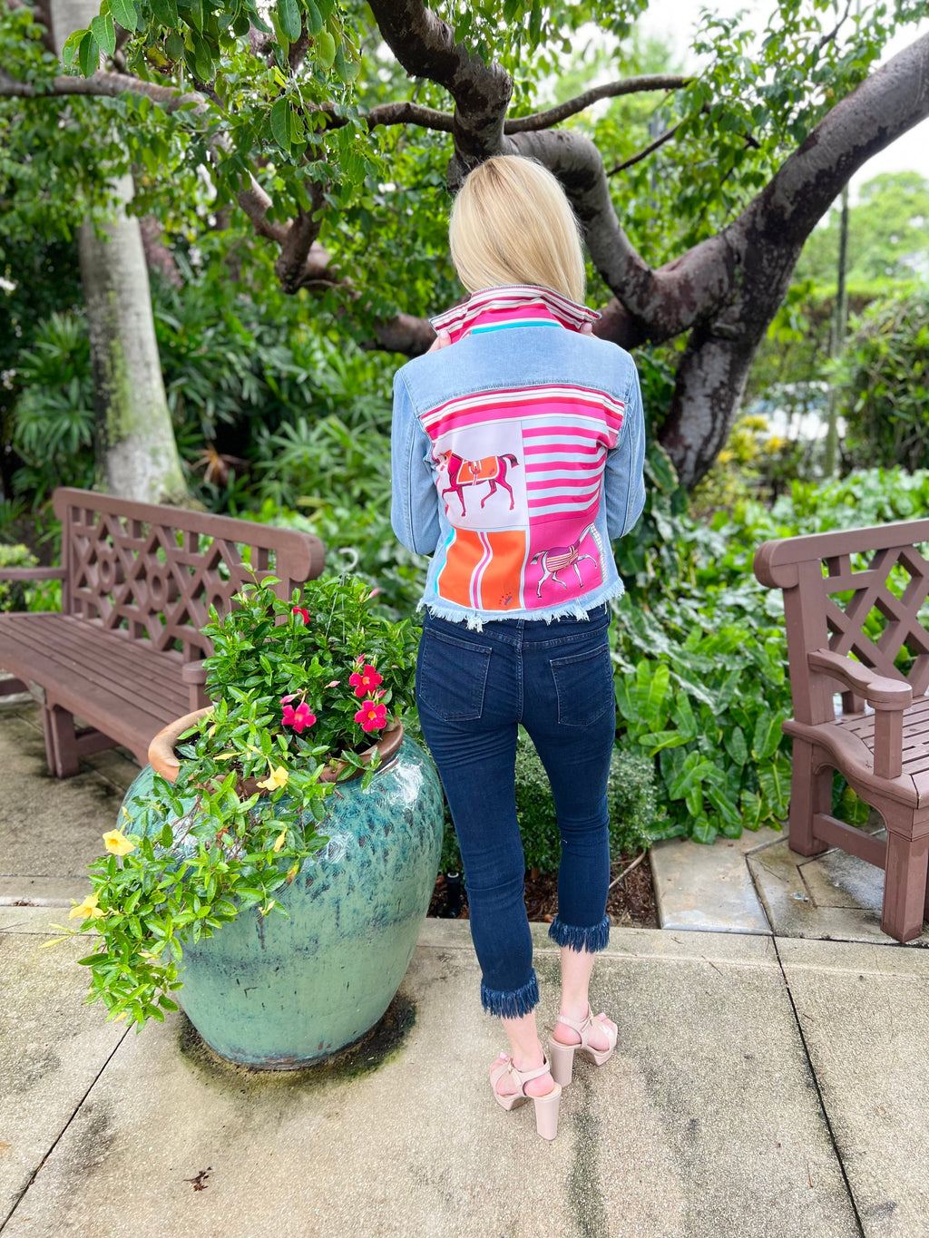 The Light Denim Jacket / Pink Horse - Back of the Bay Boutique