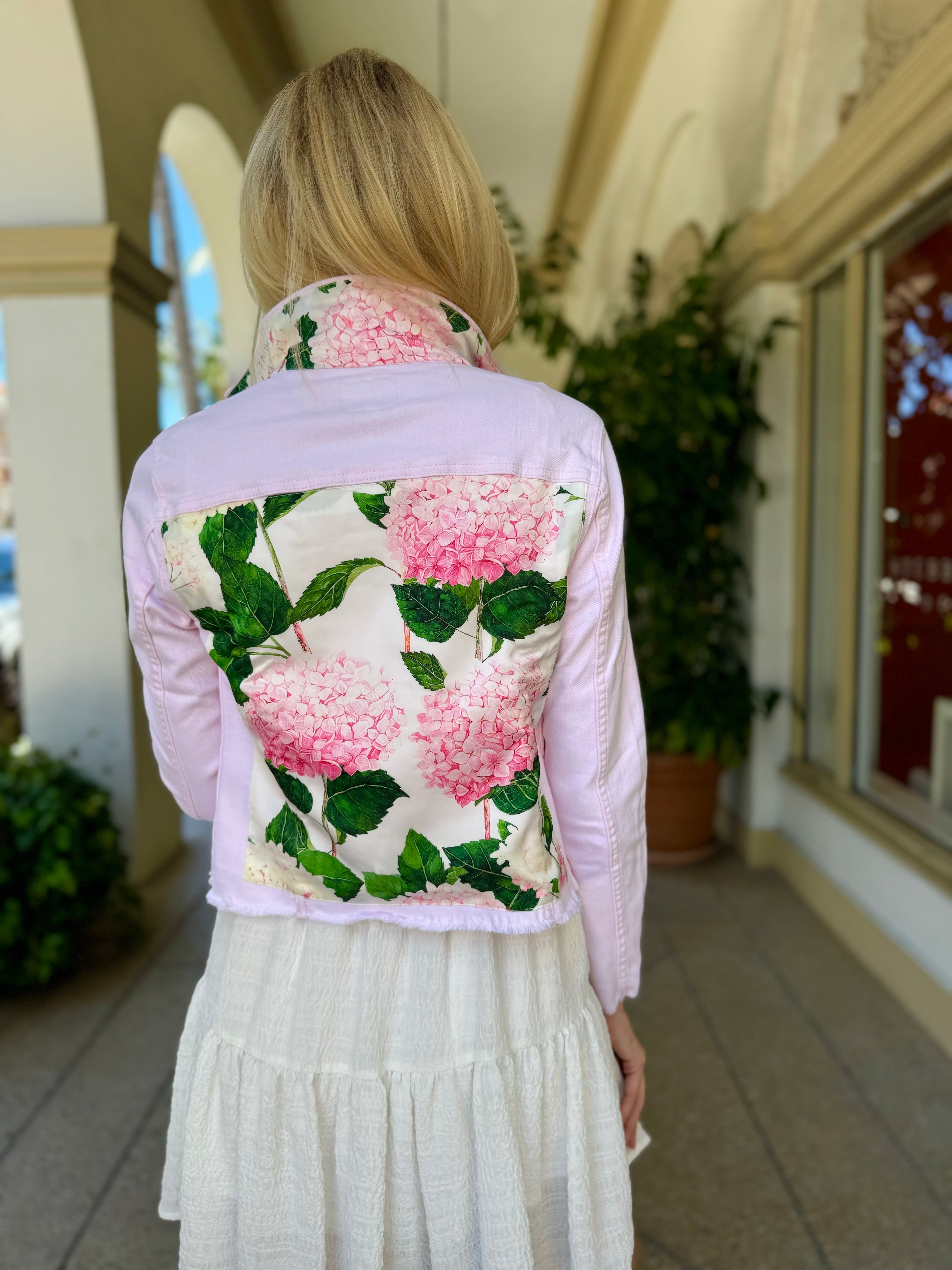 The Pink Denim Jacket / Pink Hydrangeas - Back of the Bay Boutique