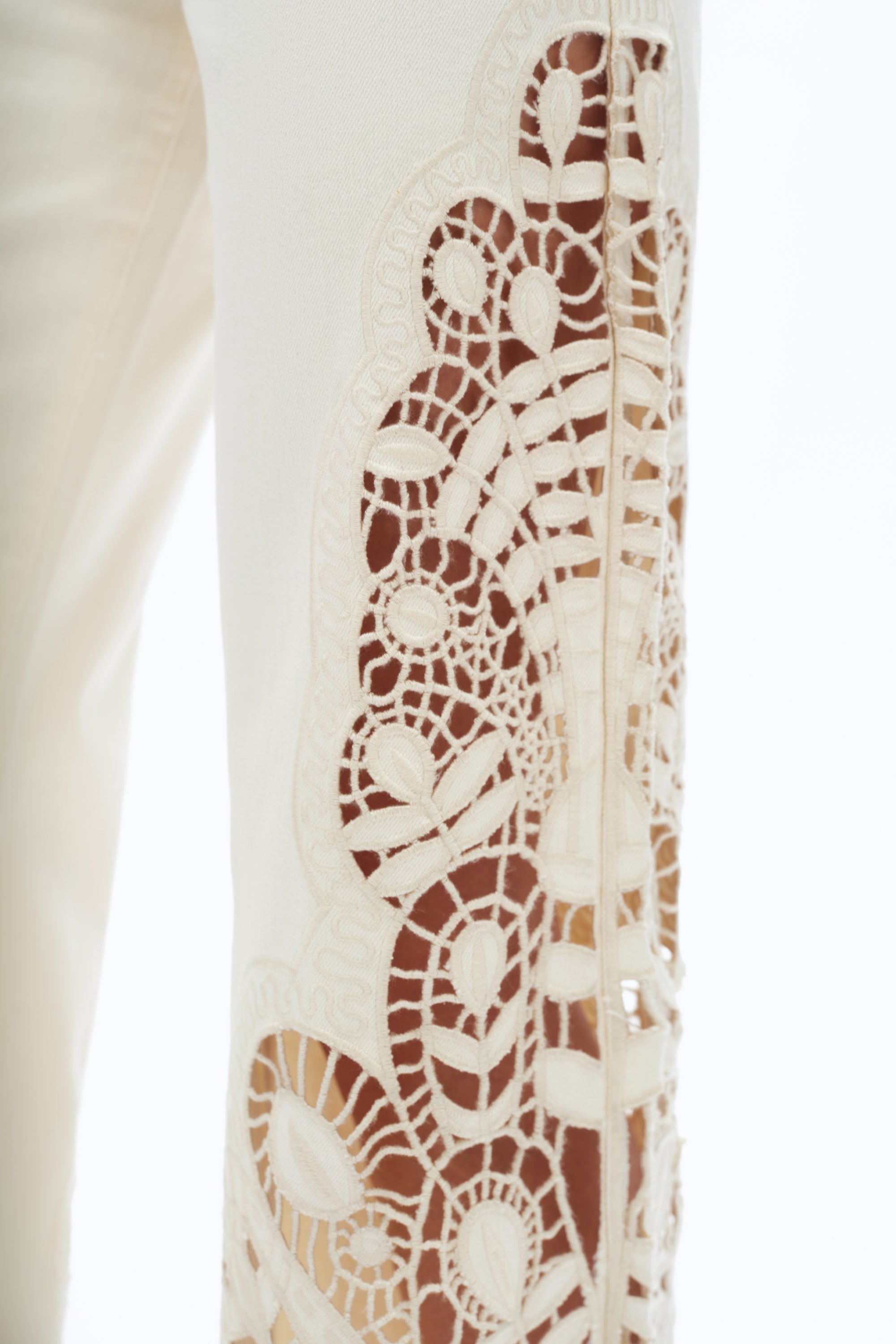 Embroidered High Rise Wide Leg Pants Beige - Back of the Bay Boutique