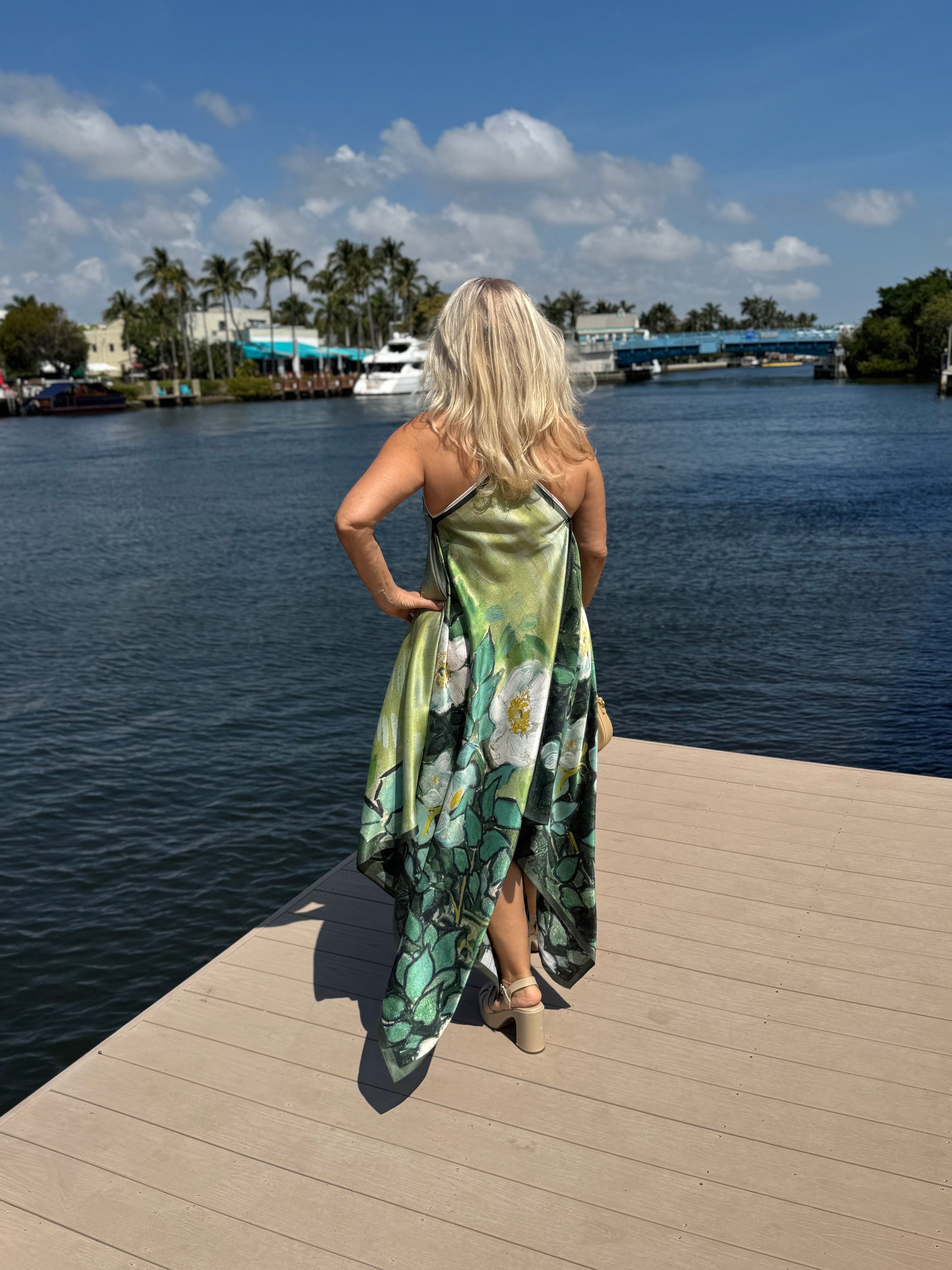 Silk Dress / White Blossom - Back of the Bay Boutique