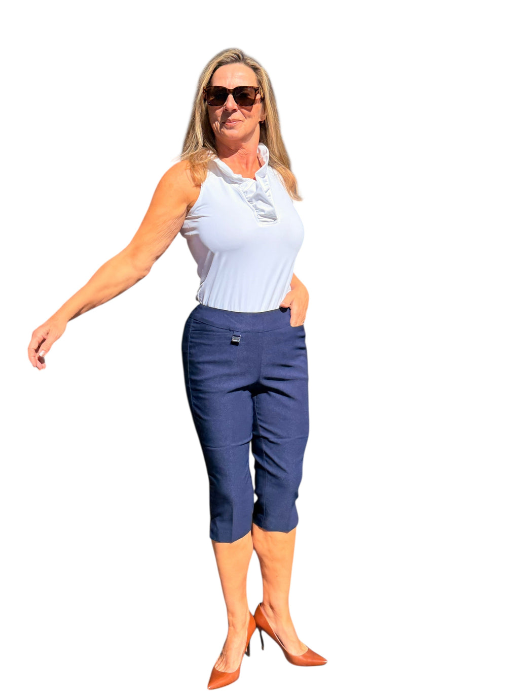 Pull - on Pedal Pusher Navy - Back of the Bay Boutique