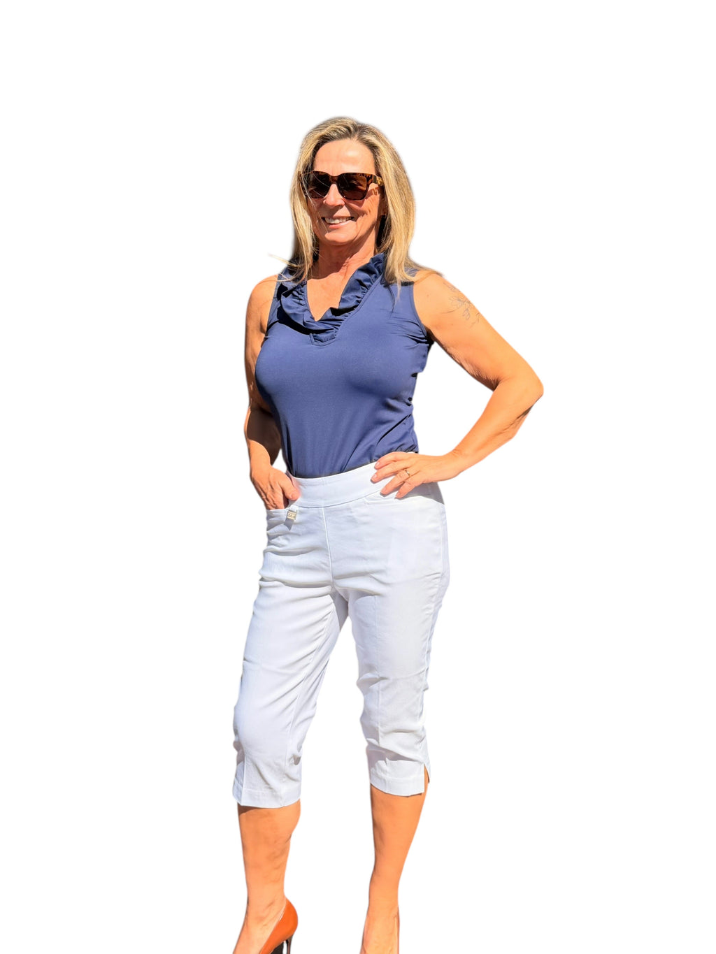 Pull - on Pedal Pusher White - Back of the Bay Boutique