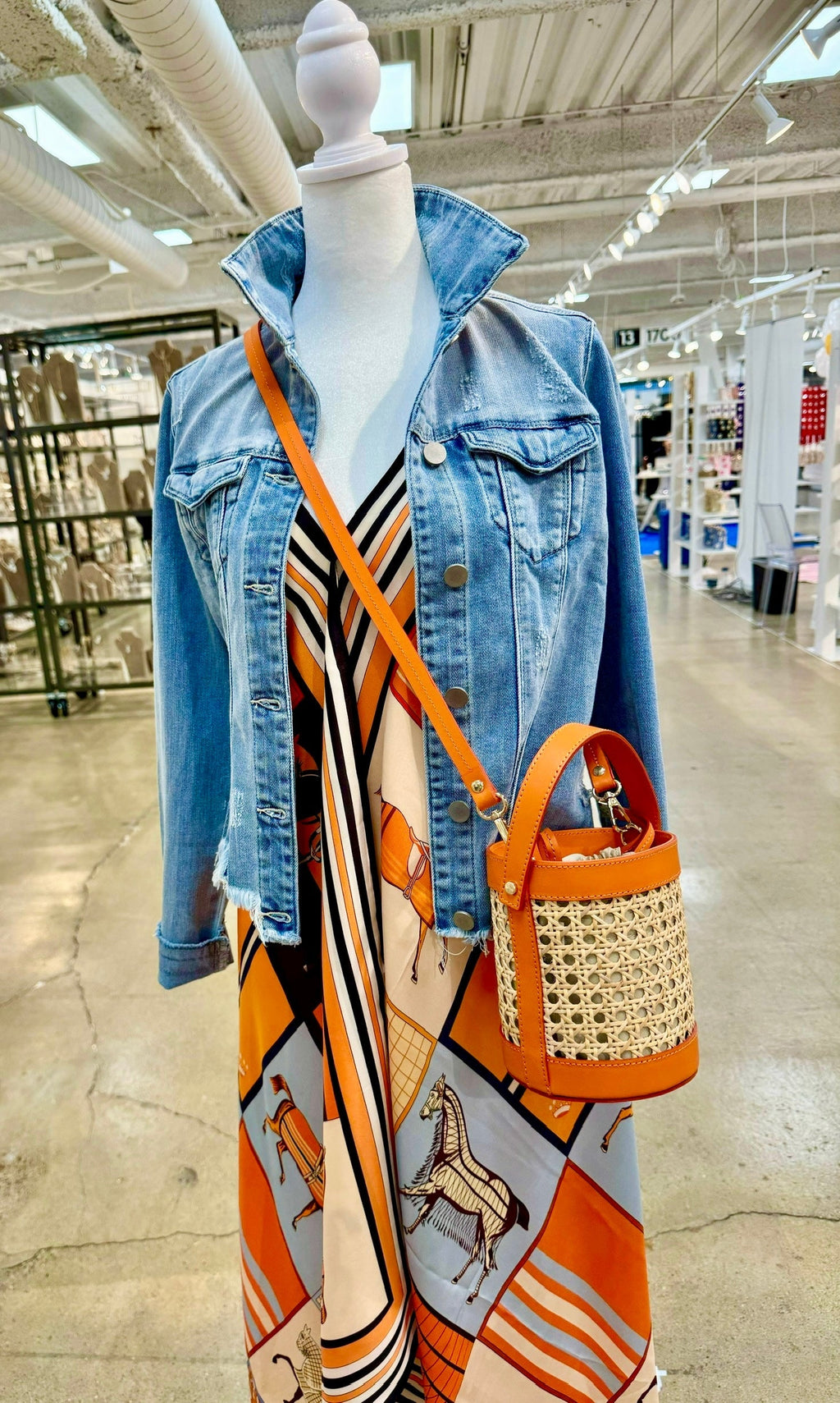 Silk Dress / Light Blue & Orange Horse - Back of the Bay Boutique