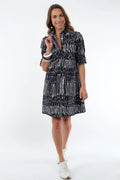 Dai Black & White Scribble Ruffle-Neck Dress
