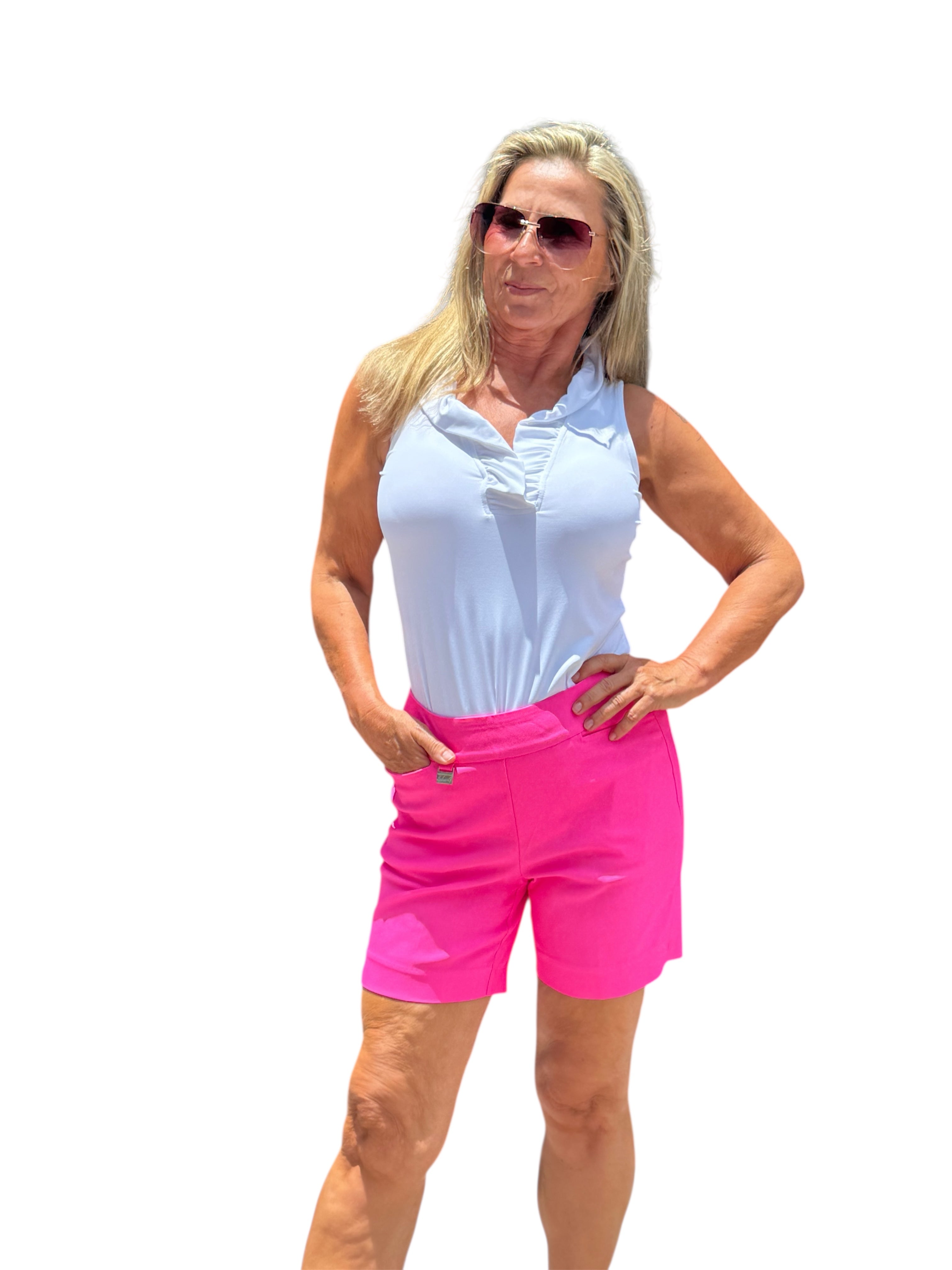 6" Inseam Pull-on Stretch Shorts Bright Hot Pink